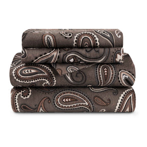 Superior Cotton Flannel Paisley Luxury Bed Sheet Set - Charcoal