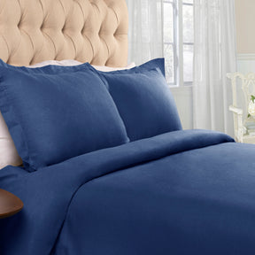 Superior Flannel Cotton Solid Modern Luxury Duvet Cover Set - Navy Blue