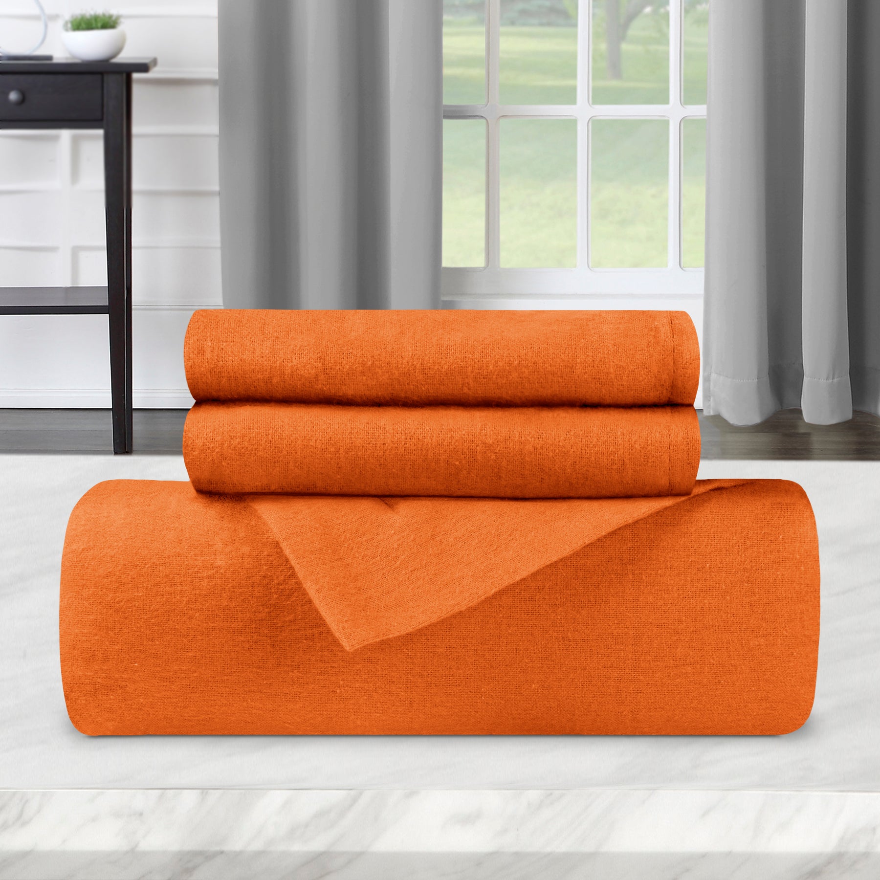 Superior Flannel Cotton Solid Modern Luxury Duvet Cover Set -  Orange
