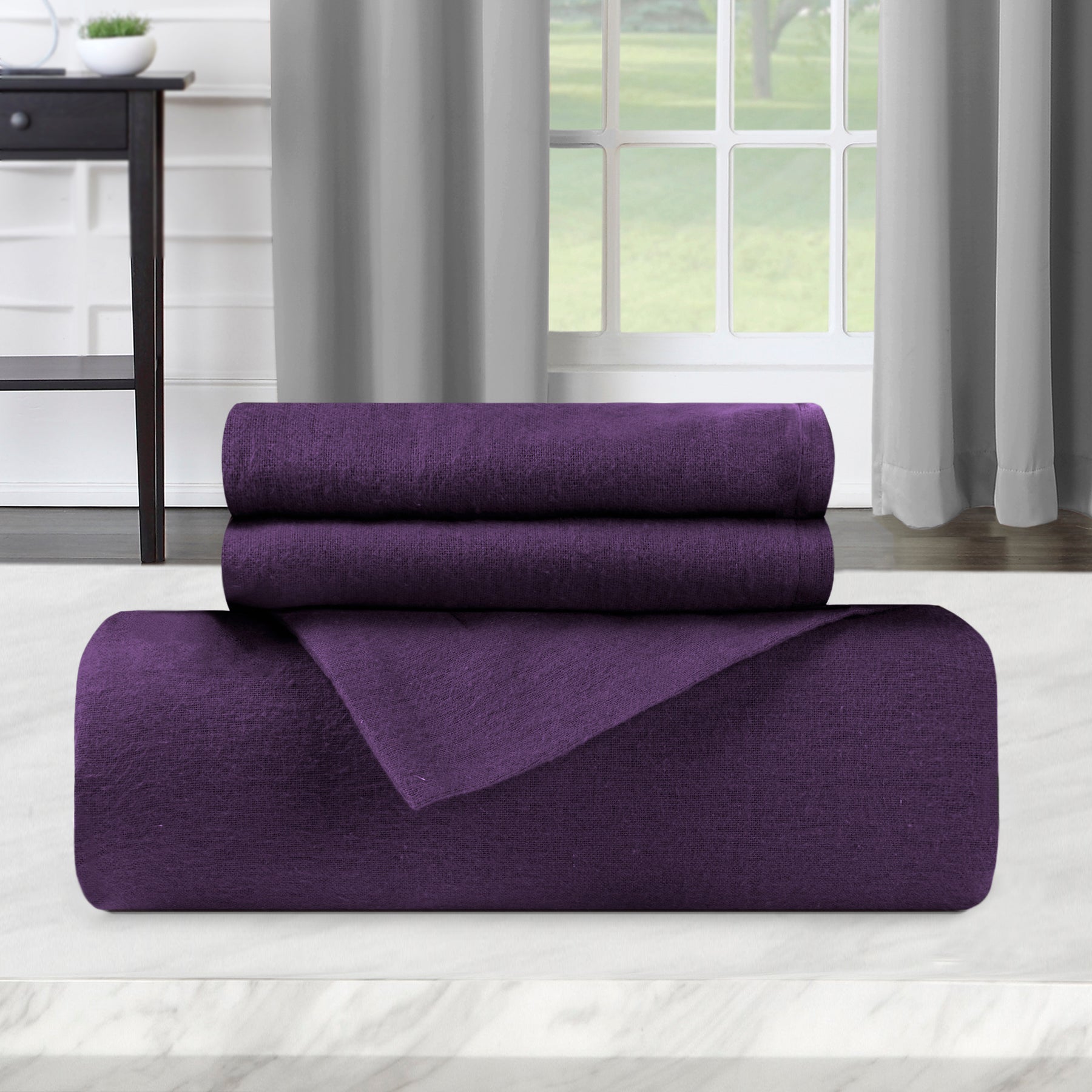 Superior Flannel Cotton Solid Modern Luxury Duvet Cover Set - Purple