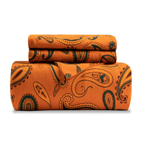 Superior Flannel Cotton Paisley Luxury Duvet Cover Set - Orange