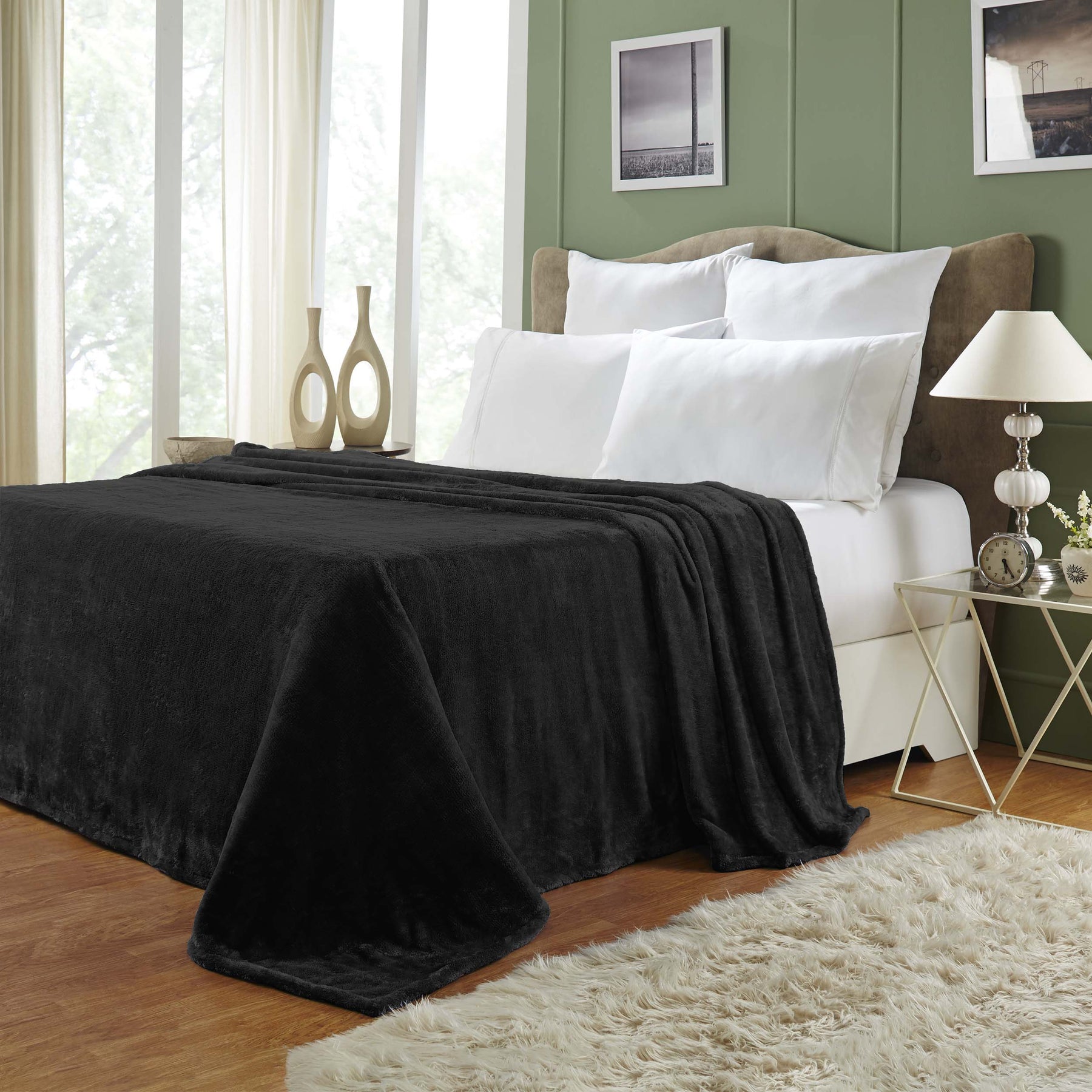 Superior Fleece Plush Medium Weight Fluffy Soft Decorative Solid Blanket - Black