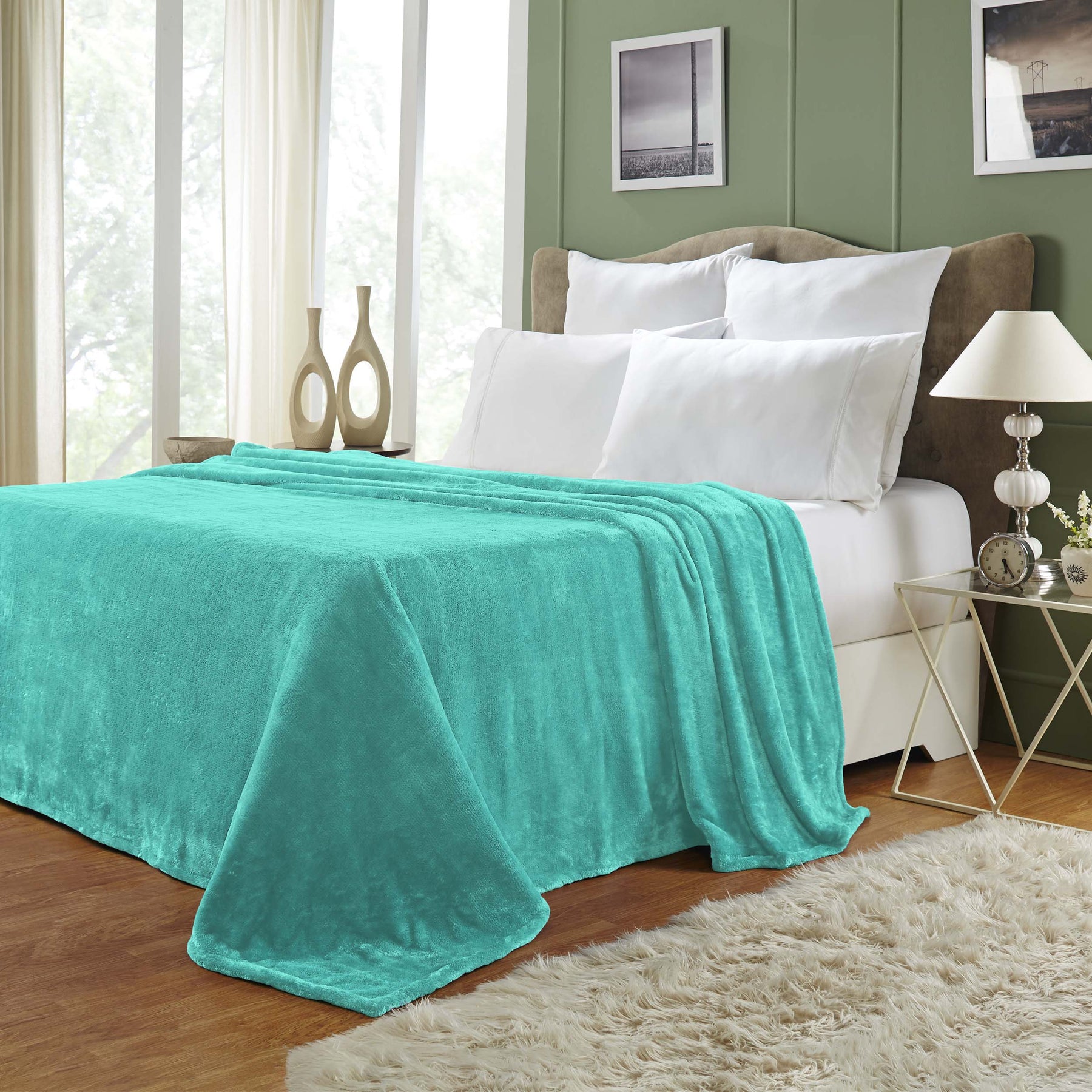 Superior Fleece Plush Medium Weight Fluffy Soft Decorative Solid Blanket - Turquoise