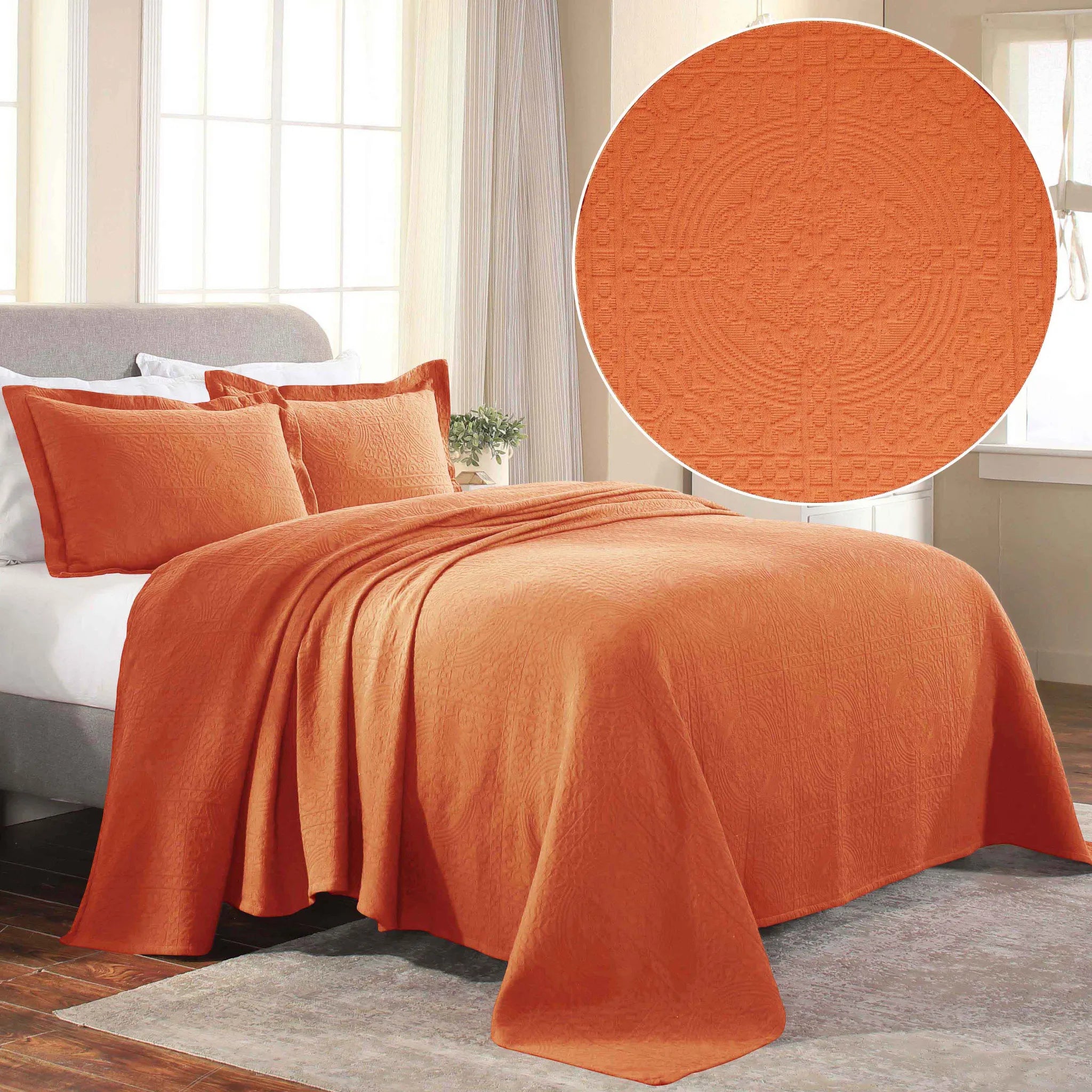 Fleur De Lis Jacquard Matelassé Cotton Medallion Bedspread Set - Bedspread by Superior Brand