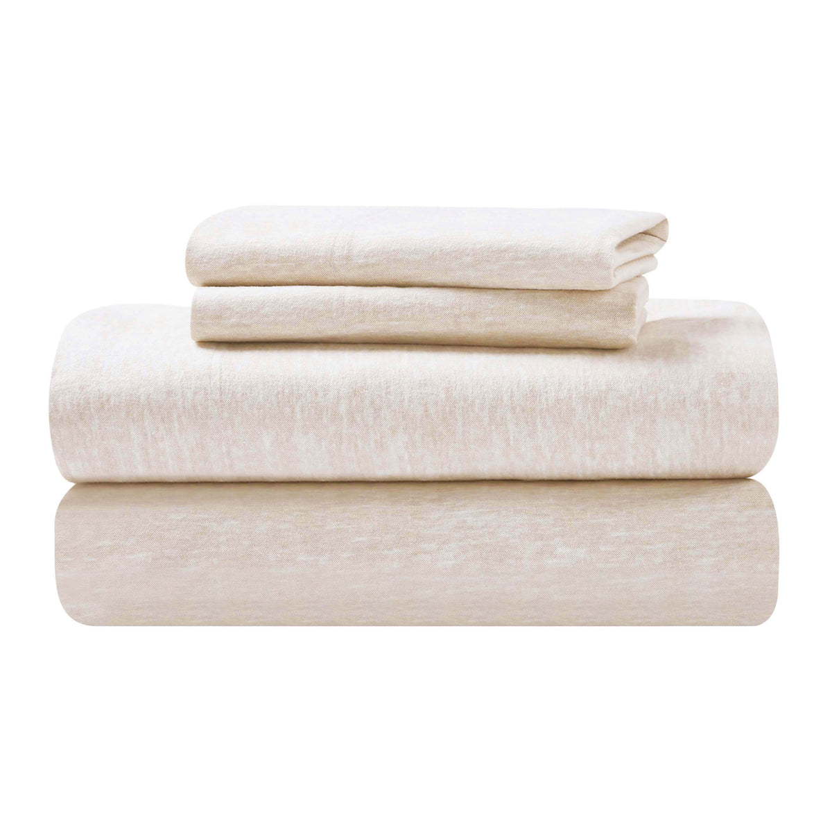 Melange Flannel Cotton Two-Toned Textured Deep Pocket Sheet Set - Beige
