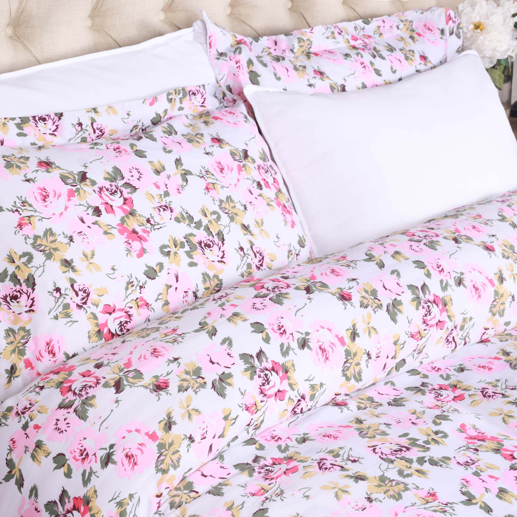 300 Thread Count Solid or Floral Cotton All-Season Duvet Cover Set
