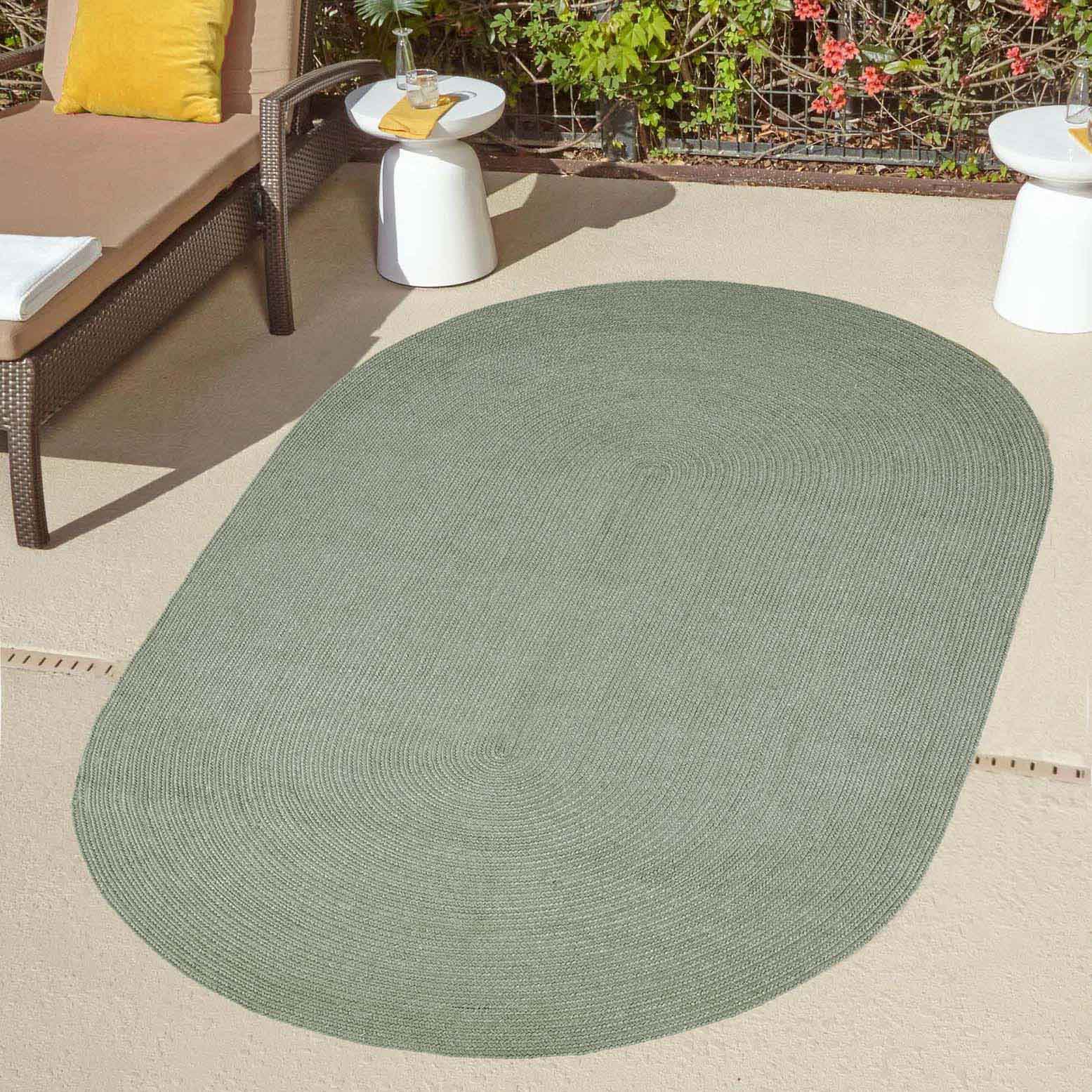 Classic Braided Weave Oval Area Rug Indoor Outdoor Rugs - FogGreen