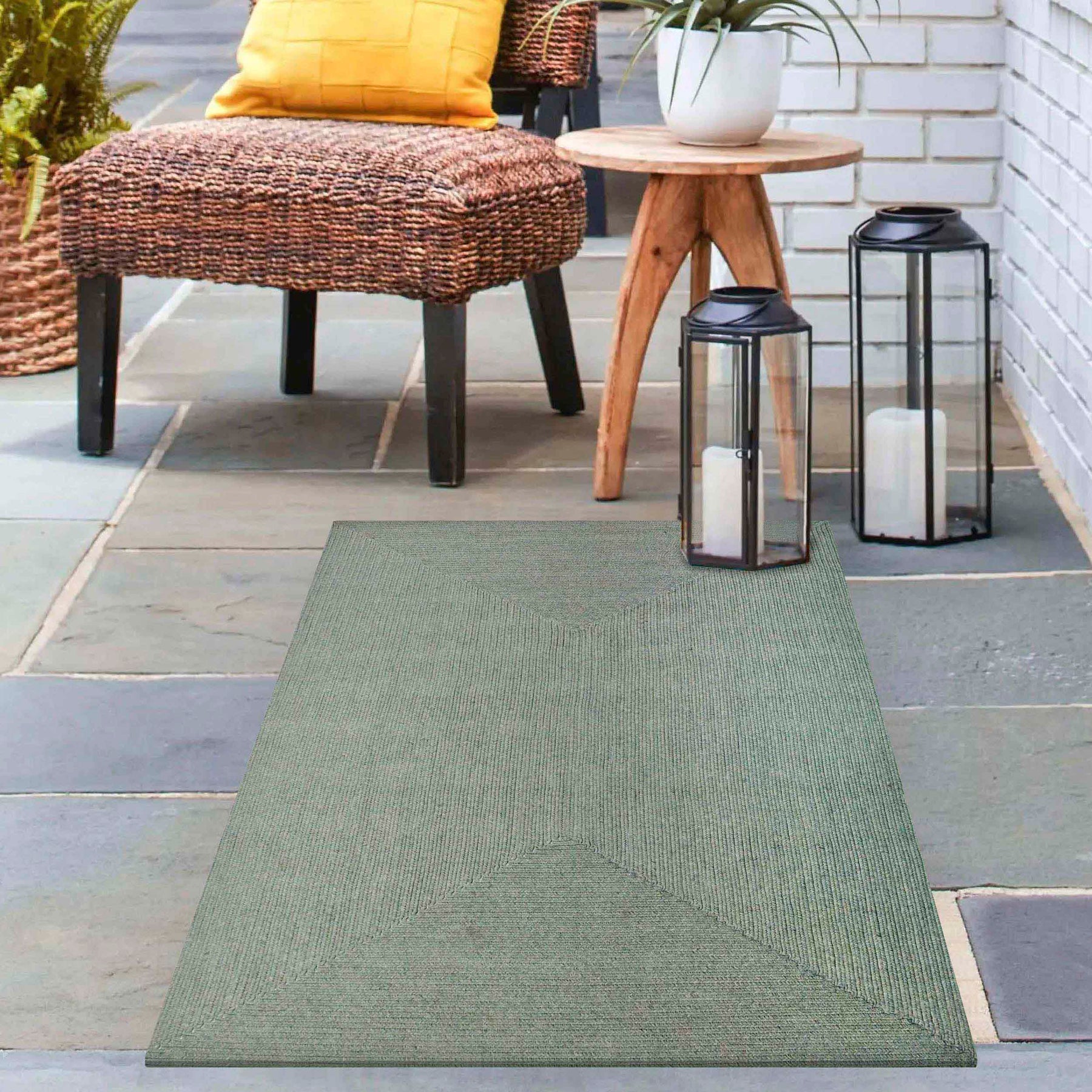 Bohemian Indoor Outdoor Rugs Solid Rectangle Braided Area Rug - FogGreen