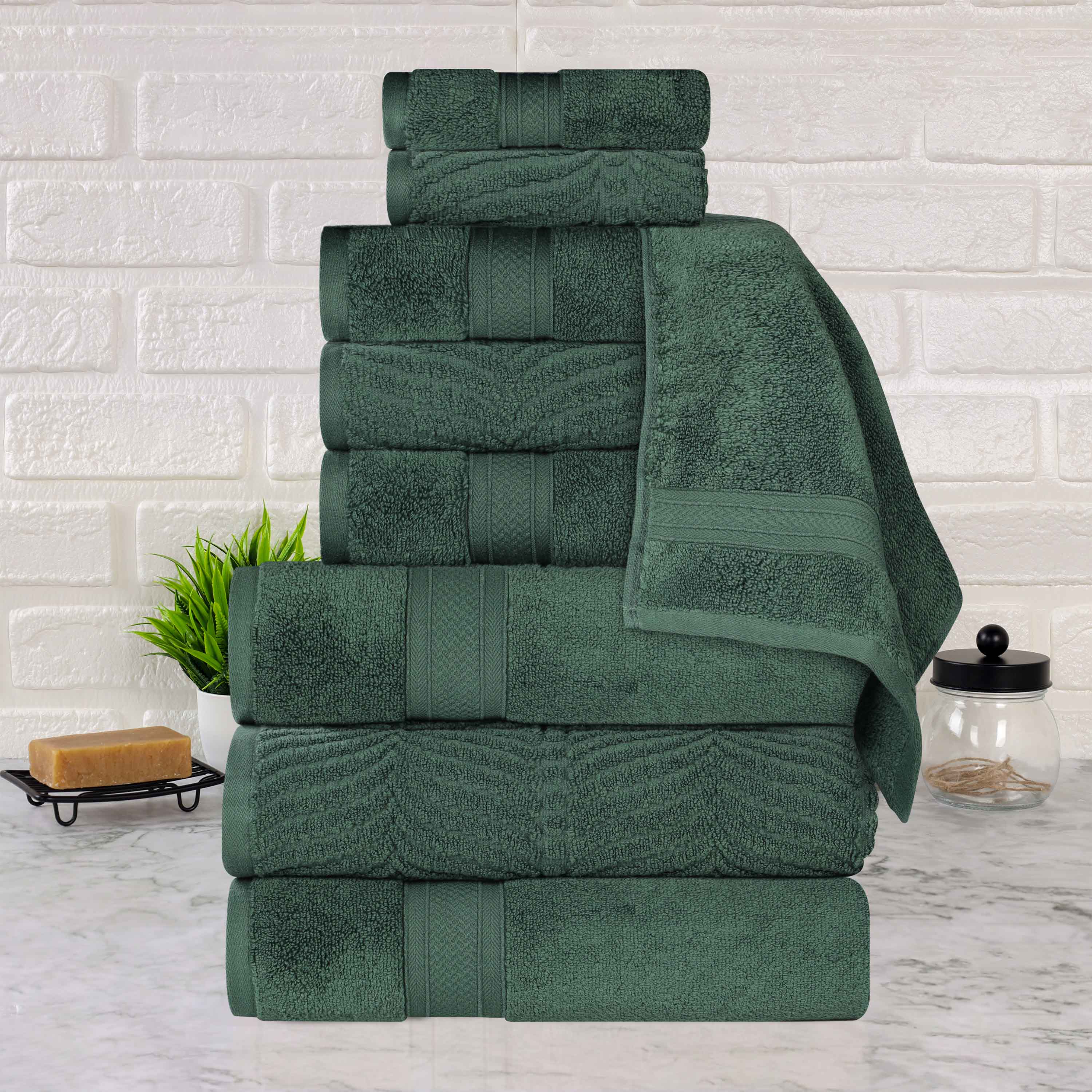Chevron Zero Twist Solid and Jacquard Cotton 9 Piece Towel Set - Towel Set by Superior