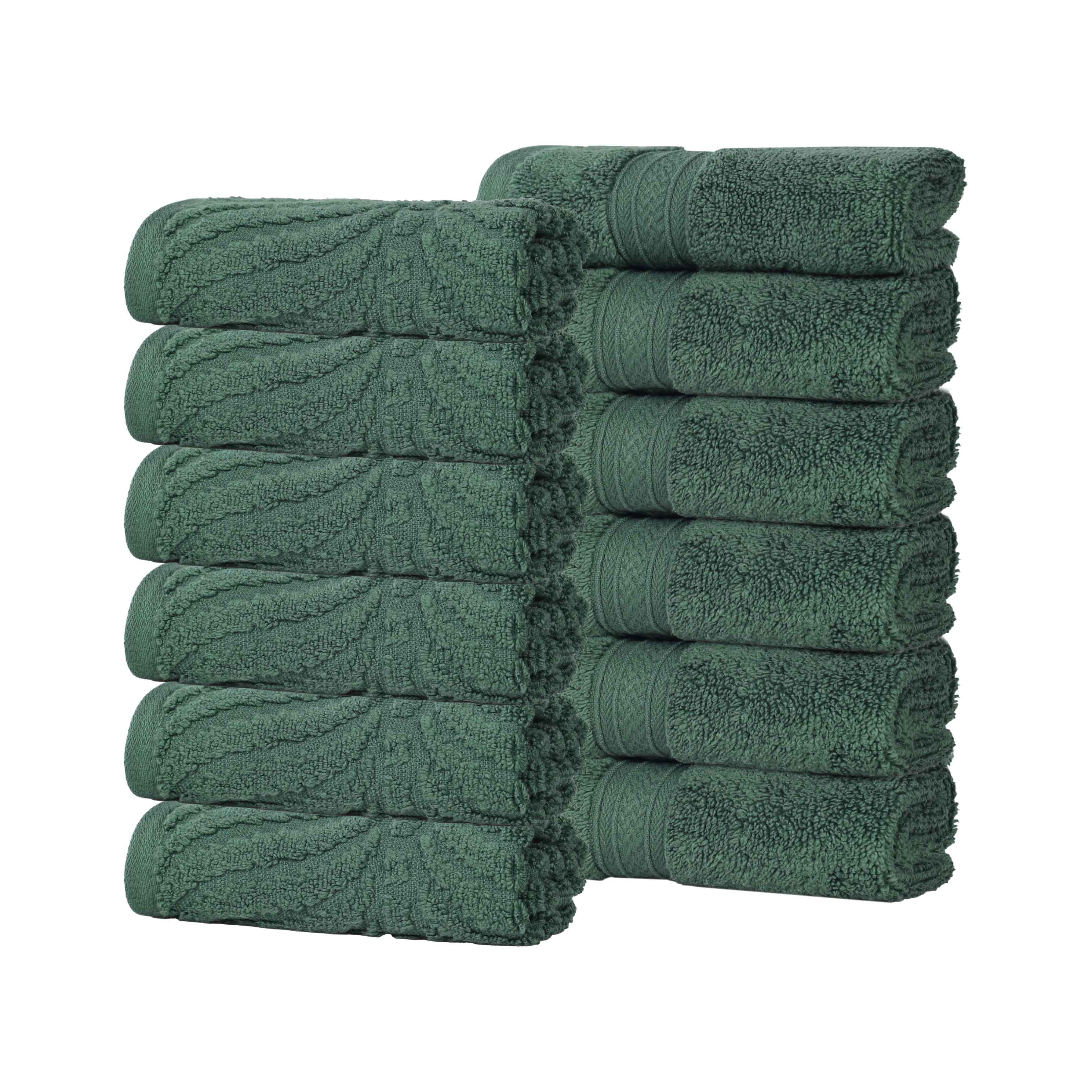 Chevron Zero Twist Solid and Jacquard Soft Cotton Washcloth Set of 12 - Face Towel by Superior Brand