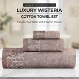 Wisteria Cotton Medium Weight Floral Jacquard Border 3 Piece Towel Set - Towel Set by Superior