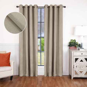 Linen Pattern Washable Room Darkening Blackout Curtains, Set of 2 - FrostedAlmond