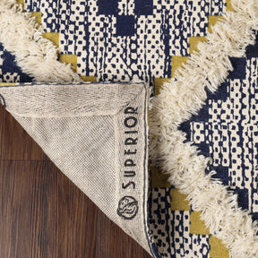 Superior Indoor Area Rug Collection Geometric Design with Cotton-Latex Backing -  Gold-Navy Blue