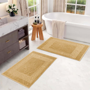 100% Cotton Highly-Absorbent Greek Key Border Solid 2-Piece Bath Mat Set - Canary