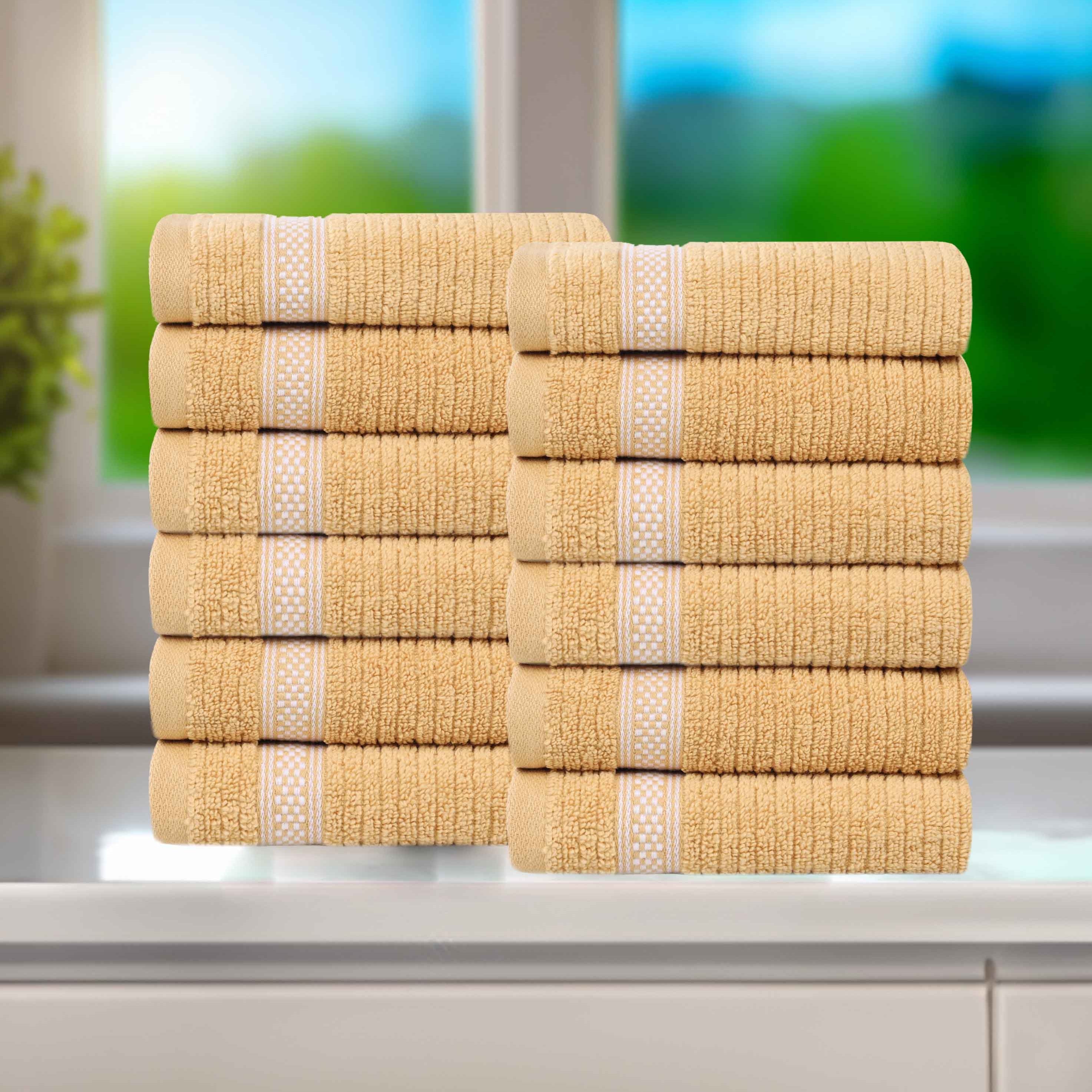 Brea Zero Twist Cotton Ribbed Geometric Border Face Towel Set of 12 - Face Towel by Superior Brand