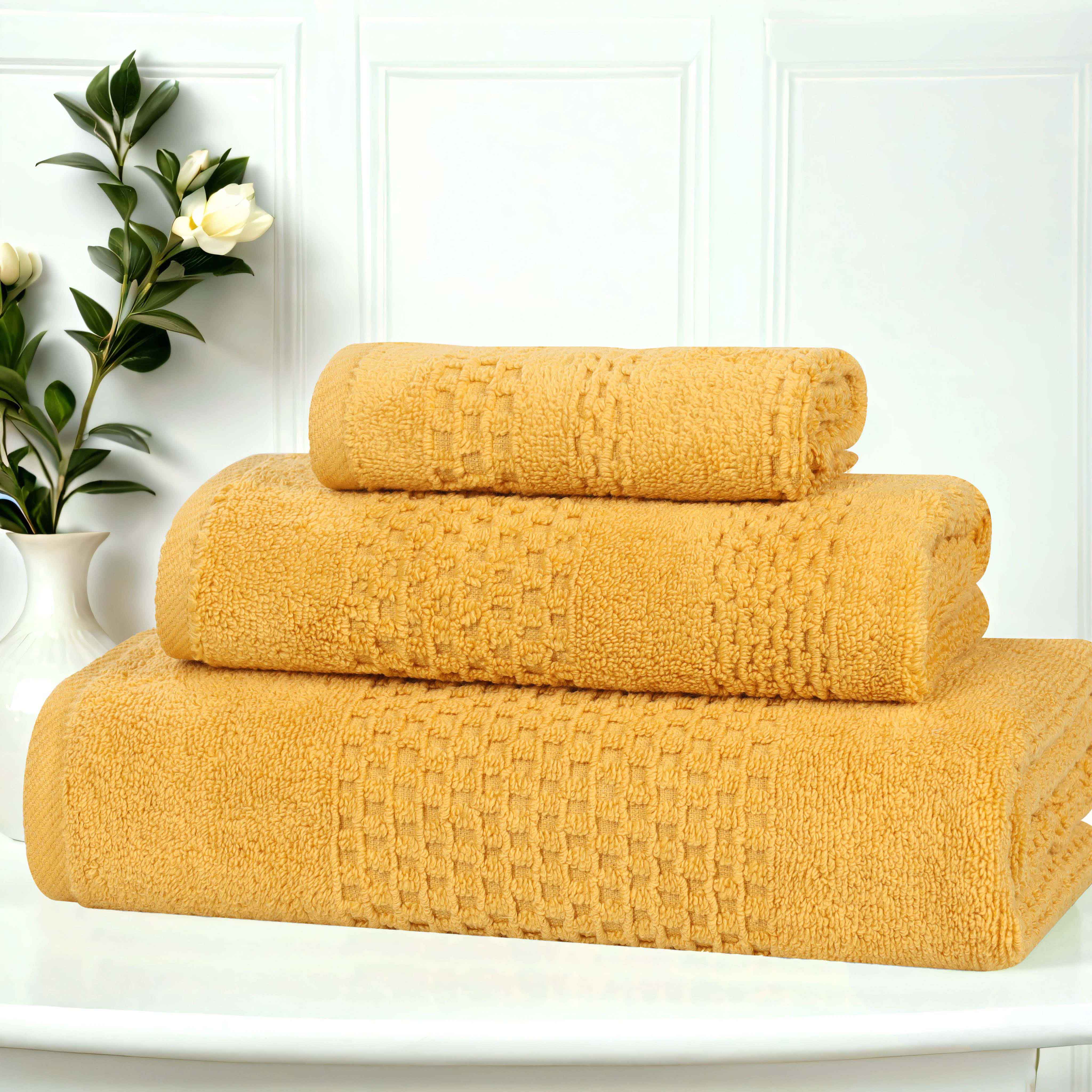 Playa Zero Twist Cotton Solid Waffle Textured 3 Piece Towel Set - Towel Set by Superior Brand