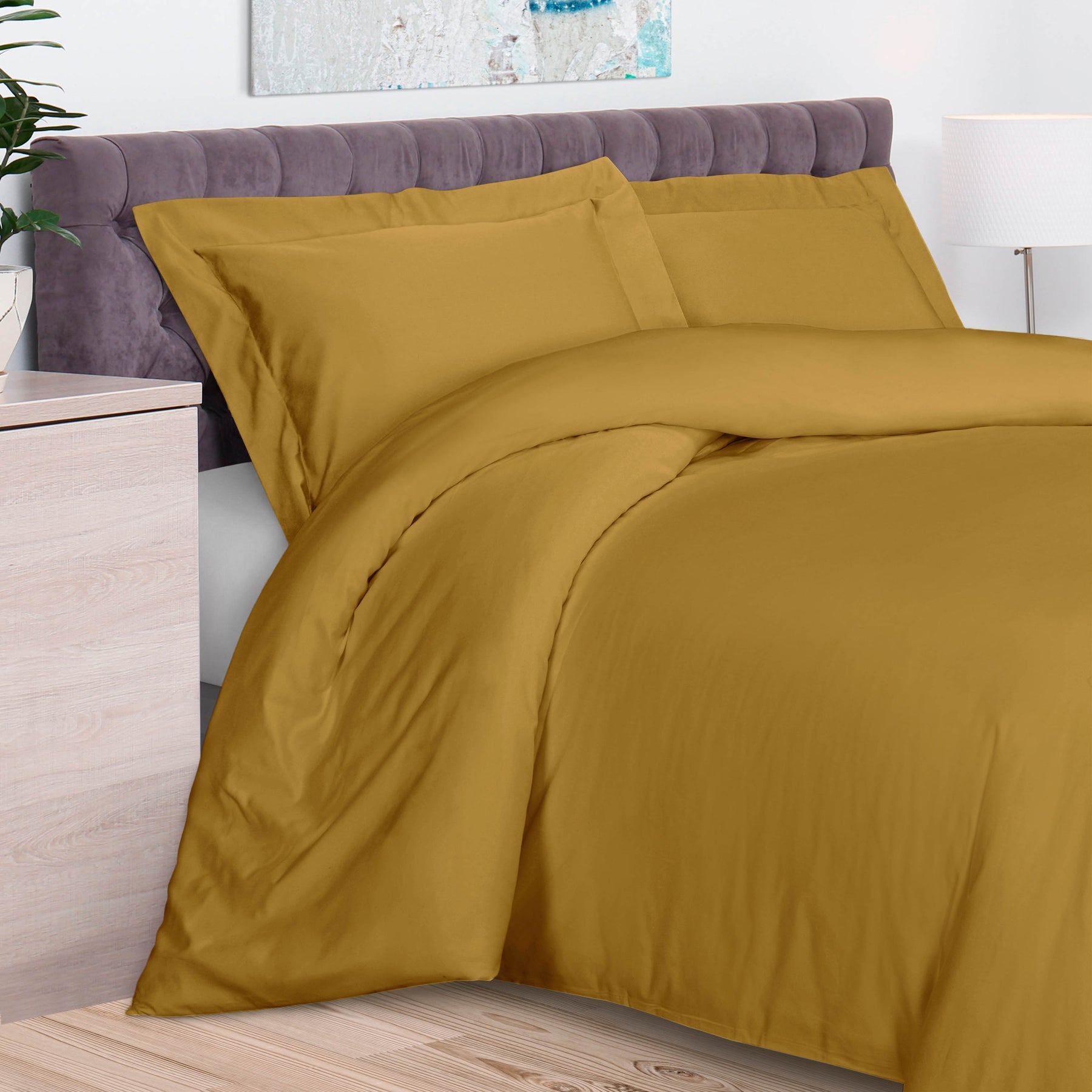 100% Rayon From Bamboo 300 Thread Count Solid Duvet Cover Set - Gold
