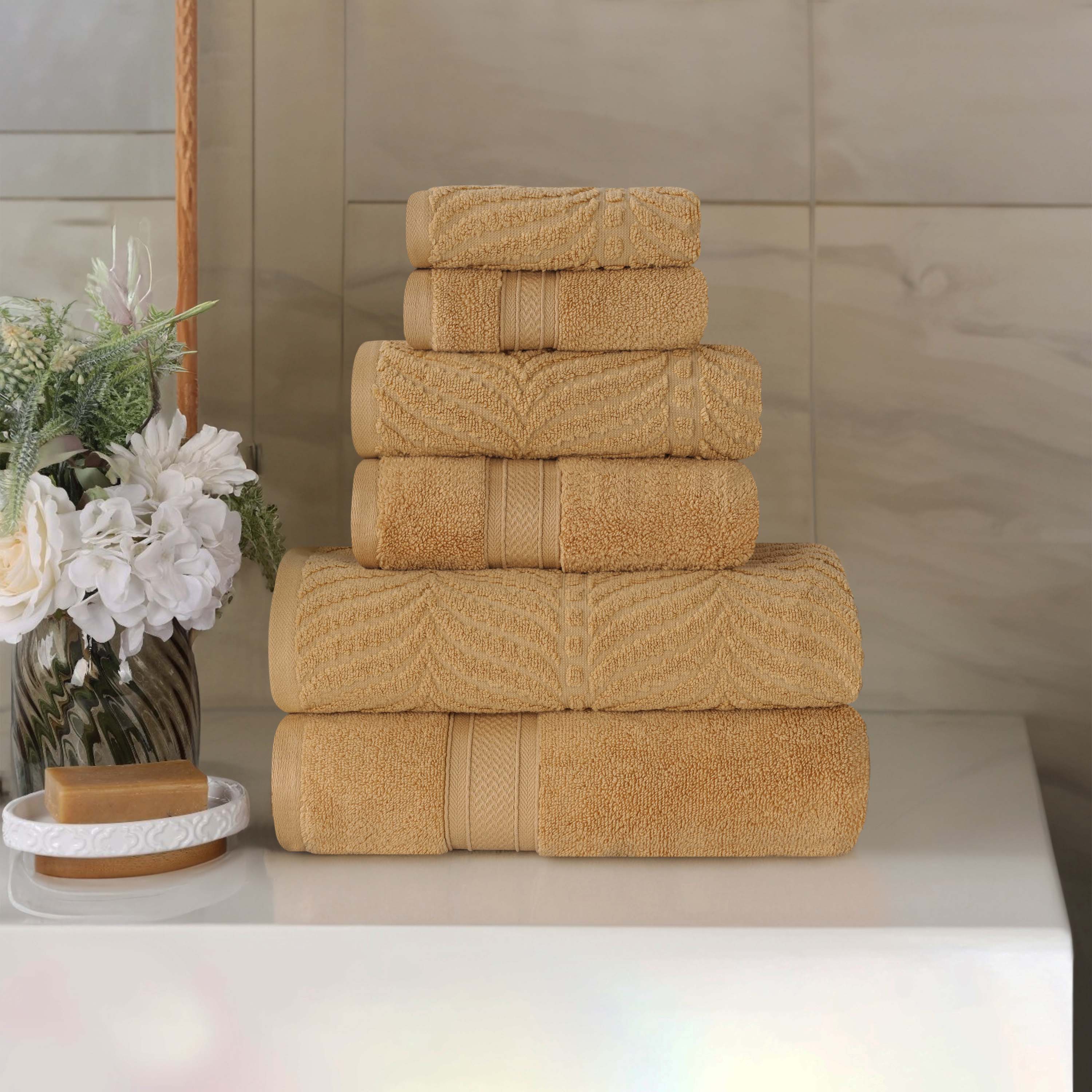 Chevron Zero Twist Solid and Jacquard Soft Cotton 6 Piece Towel Set - Towel Set by Superior Brand