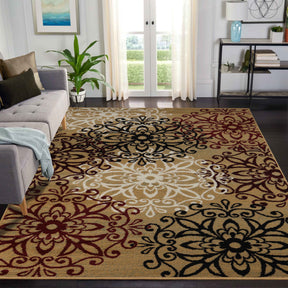 Leigh Traditional Floral Scroll Indoor Area Rug or Runner Rug Or Door Mat - Gold