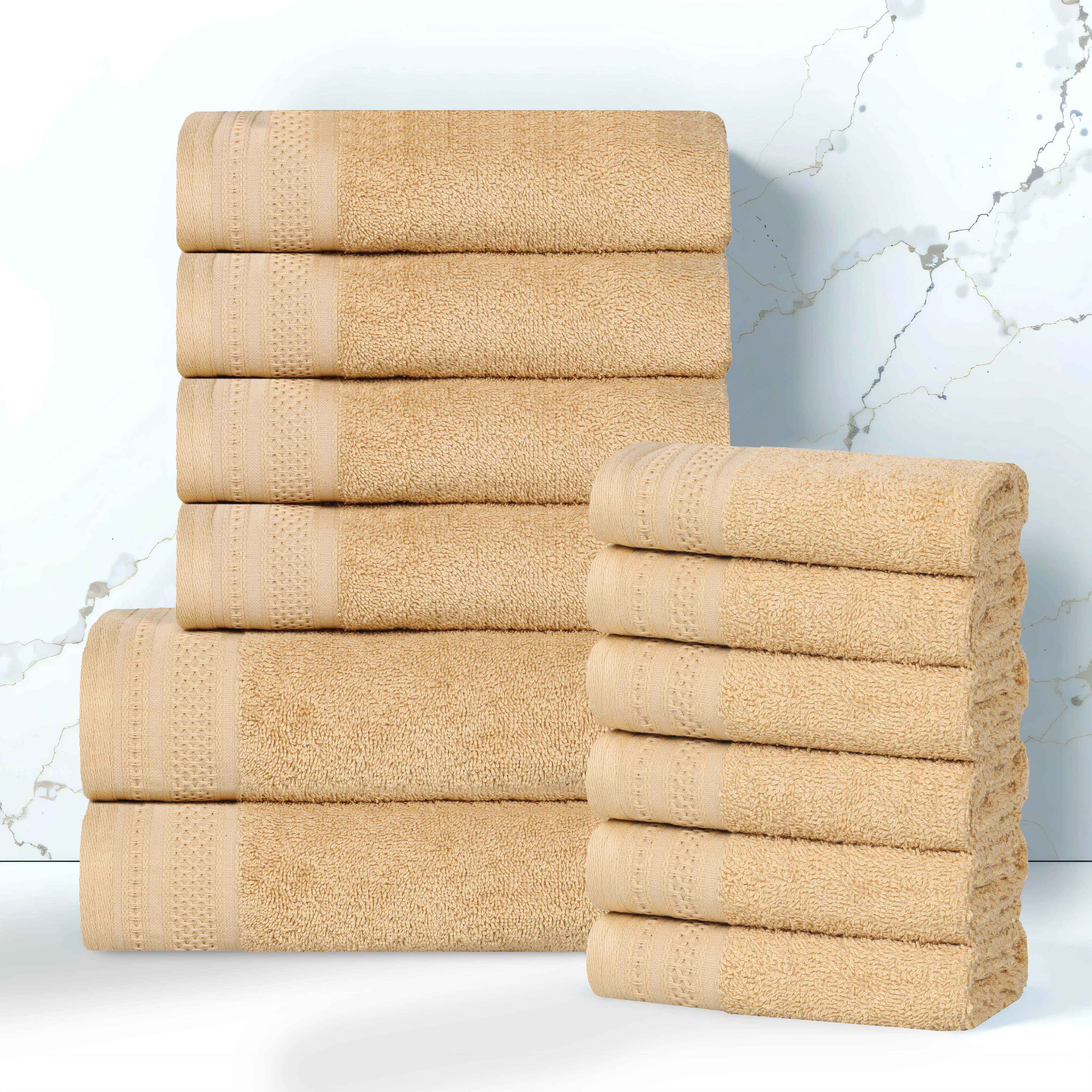 Cotton Waffle Border Towel Set 12-Piece - Honeycomb - Towel Set by Superior Brand