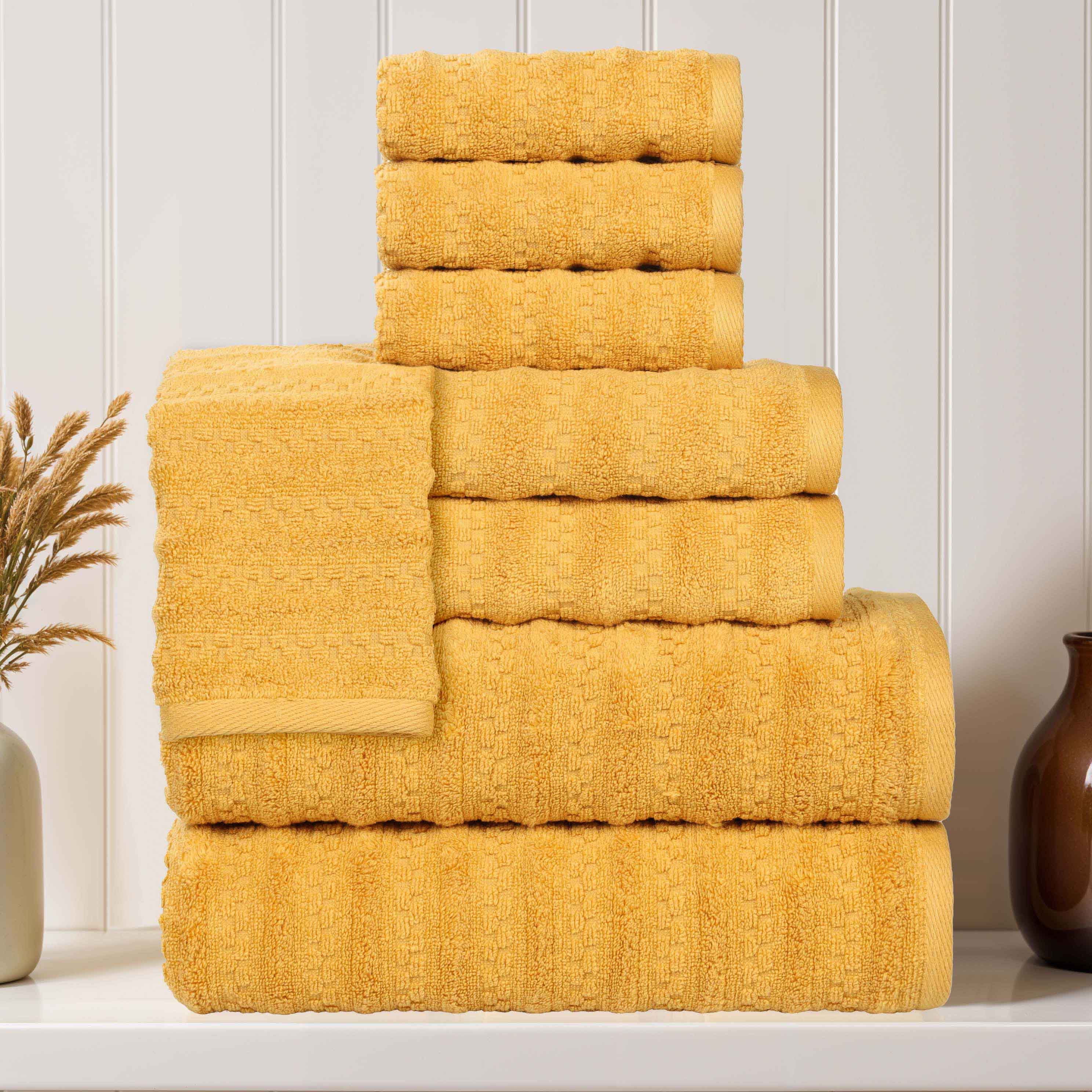 Zuma Zero Twist Cotton Medium Weight Waffle Stripes 8 Piece Towel Set - Towel Set by Superior