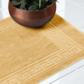 100% Cotton Highly-Absorbent Greek Key Border Solid 2-Piece Bath Mat Set - Gold