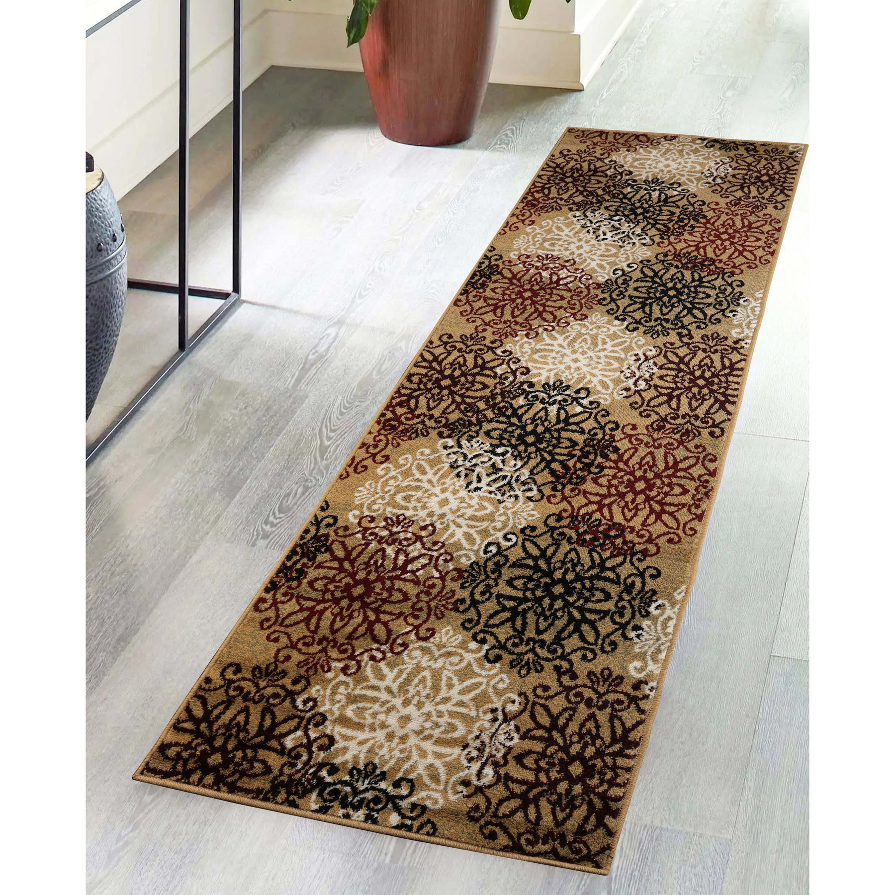 Leigh Traditional Floral Scroll Indoor Area Rug or Runner Rug Or Door Mat - Gold