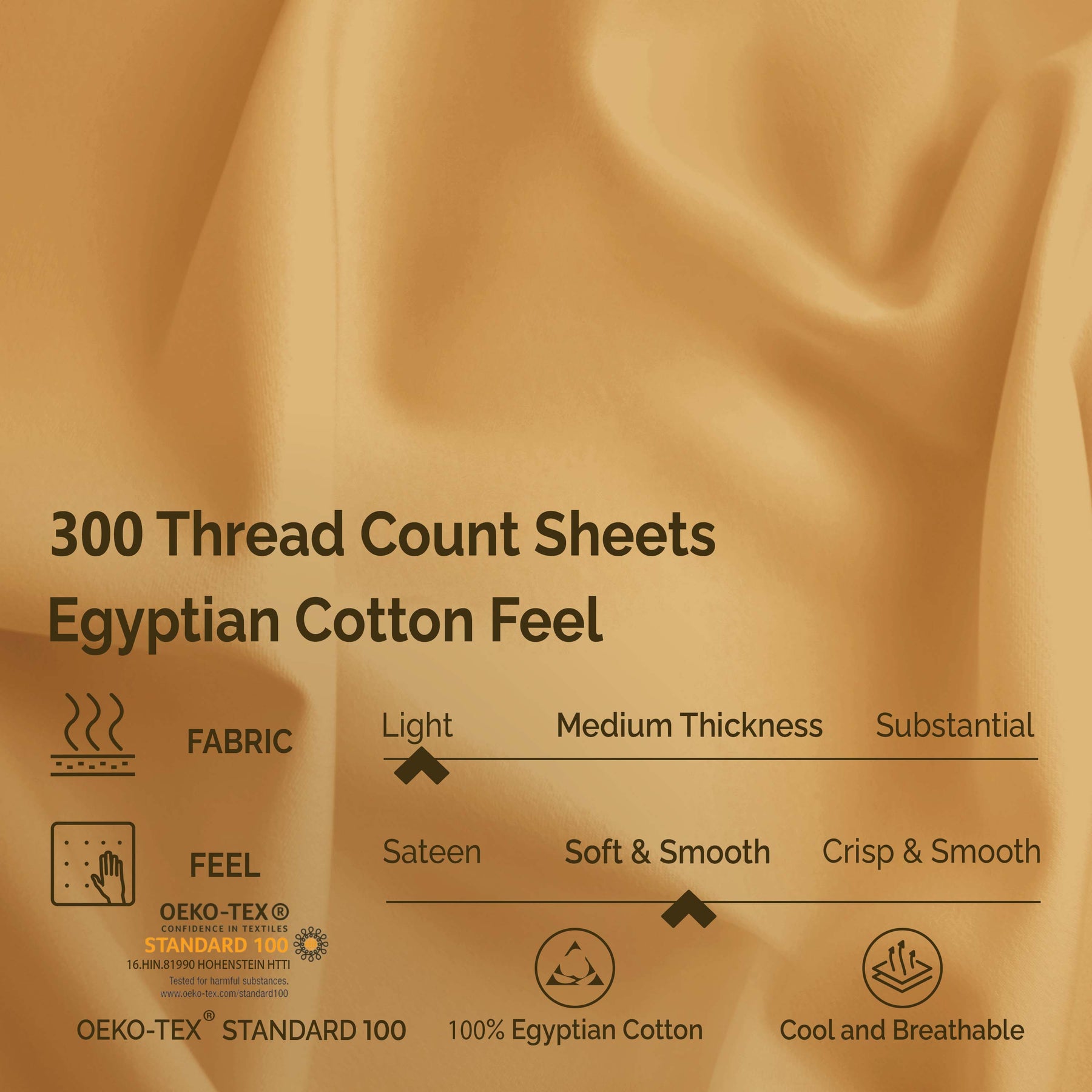 300 Thread Count Egyptian Cotton Solid Deep Pocket Sheet Set - Gold