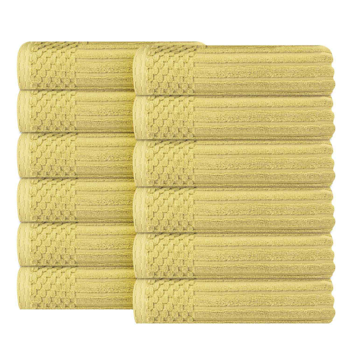 Soho Ribbed Cotton Absorbent Face Towel / Washcloth Set of 12 - GoldenMist