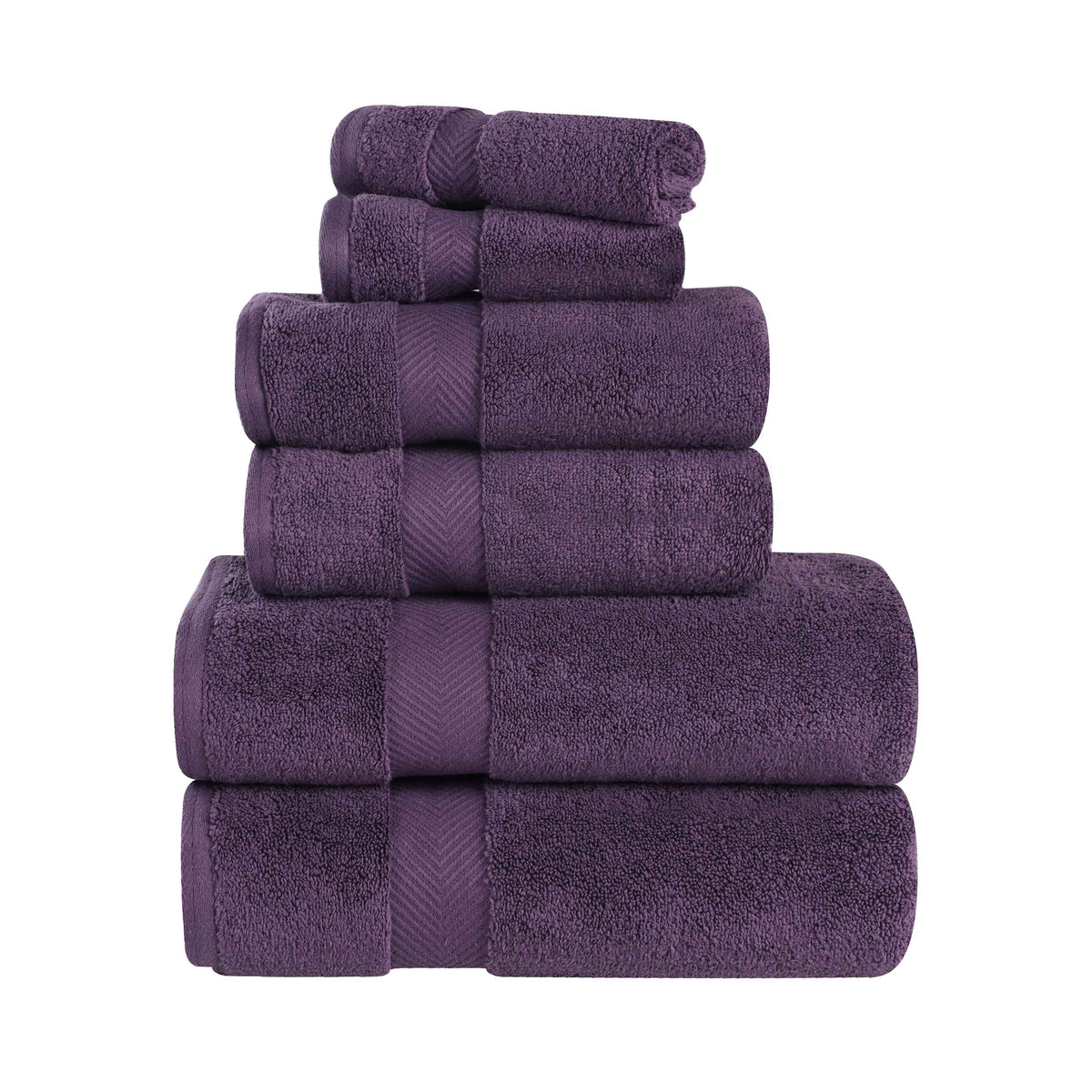 Zero-Twist Cotton Quick-Drying Absorbent Assorted 6 Piece Towel Set - Grapeseed