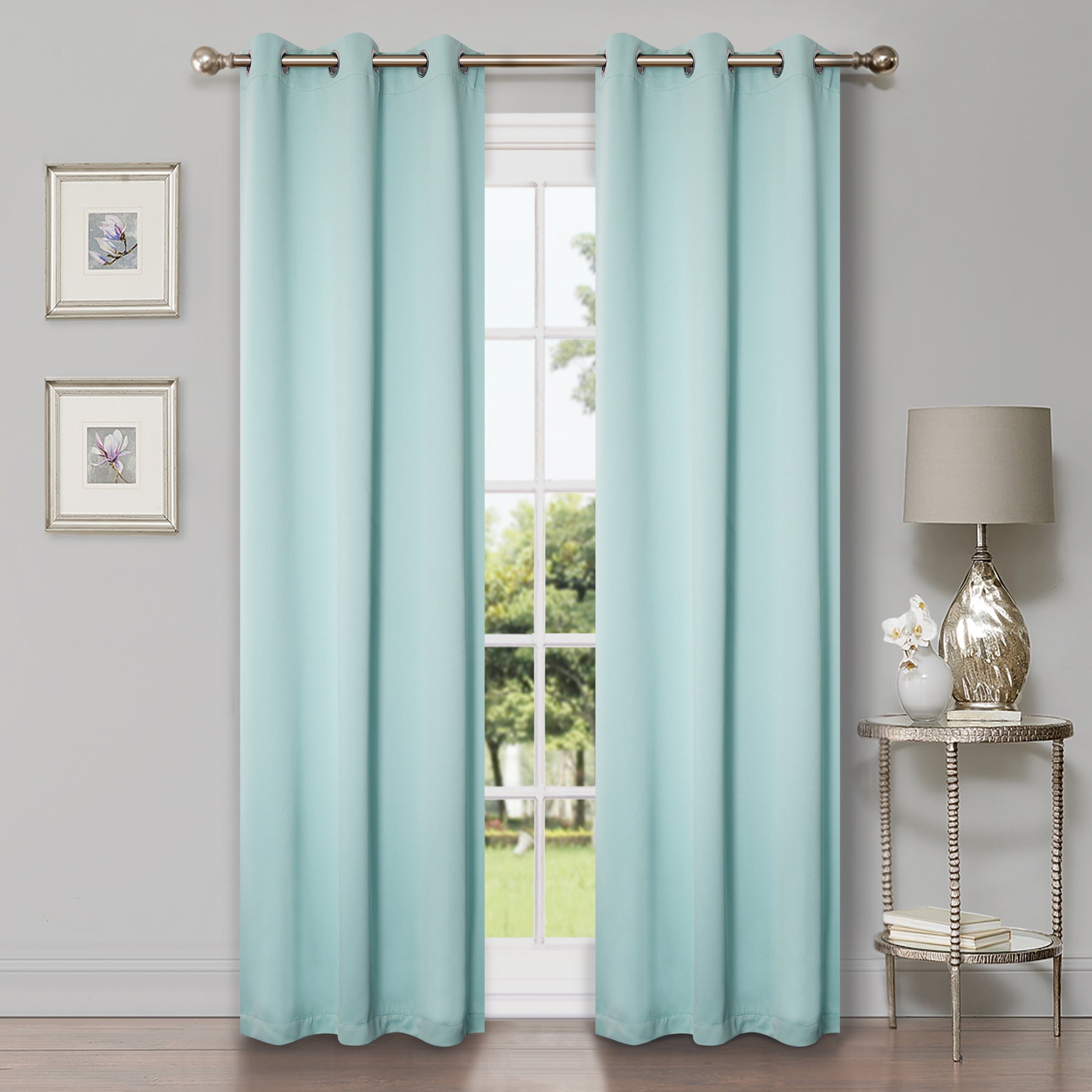 Solid Machine Washable Room Darkening Blackout Curtains - Green Lily