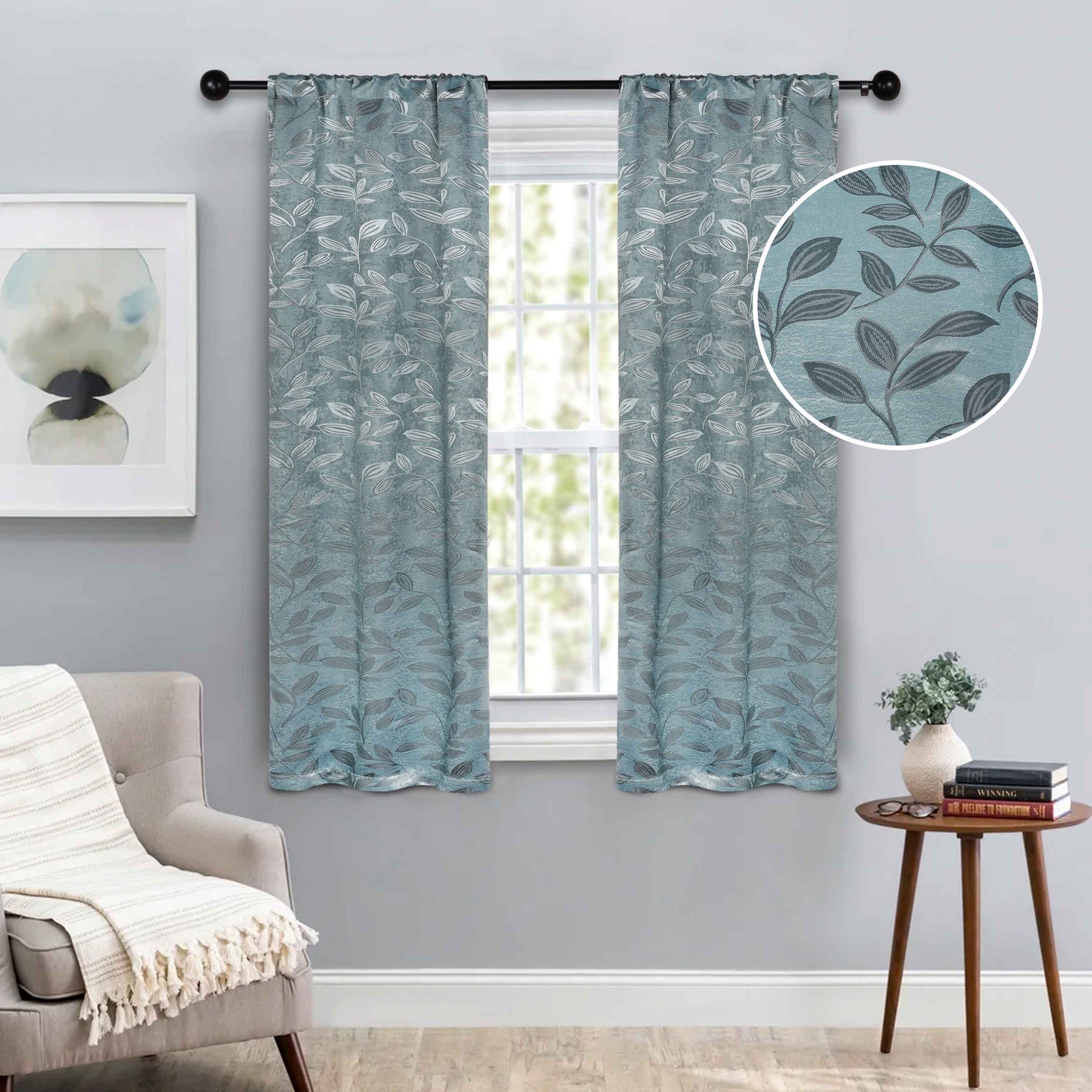 Leaves Machine Washable Room Darkening Blackout Curtains - Green Lily
