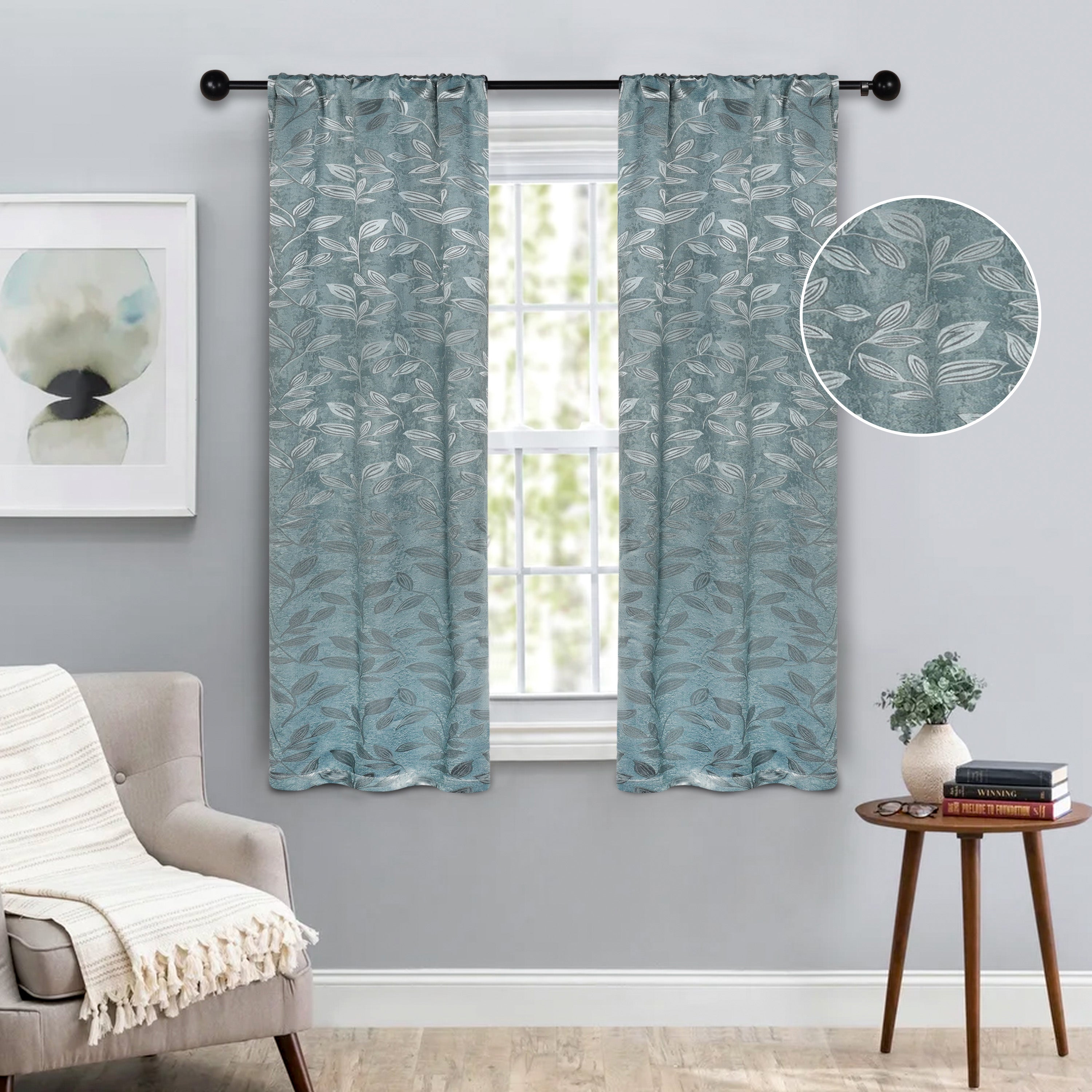 Leaves Room Darkening Washable Blackout Curtain Panels, Set of 2 - Blackout Curtains by Superior