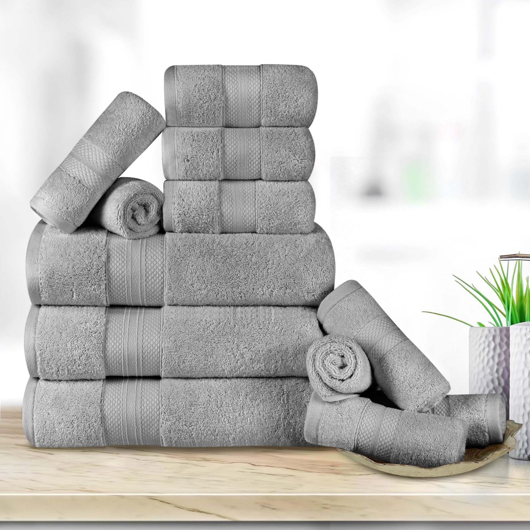 Turkish Cotton Highly Absorbent Solid 12 Piece Ultra Plush Towel Set