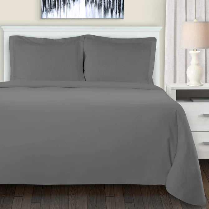 Cotton Flannel Solid Duvet Cover Set with Button Closure - Gray