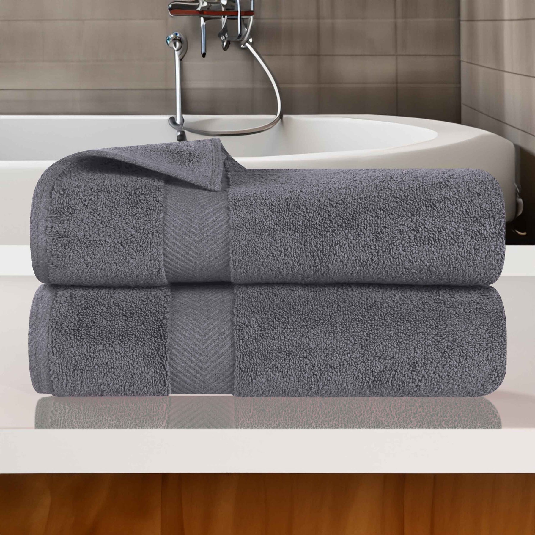 Zero Twist Smart Dry Combed Cotton 2 Piece Bath Towel Set - Gray
