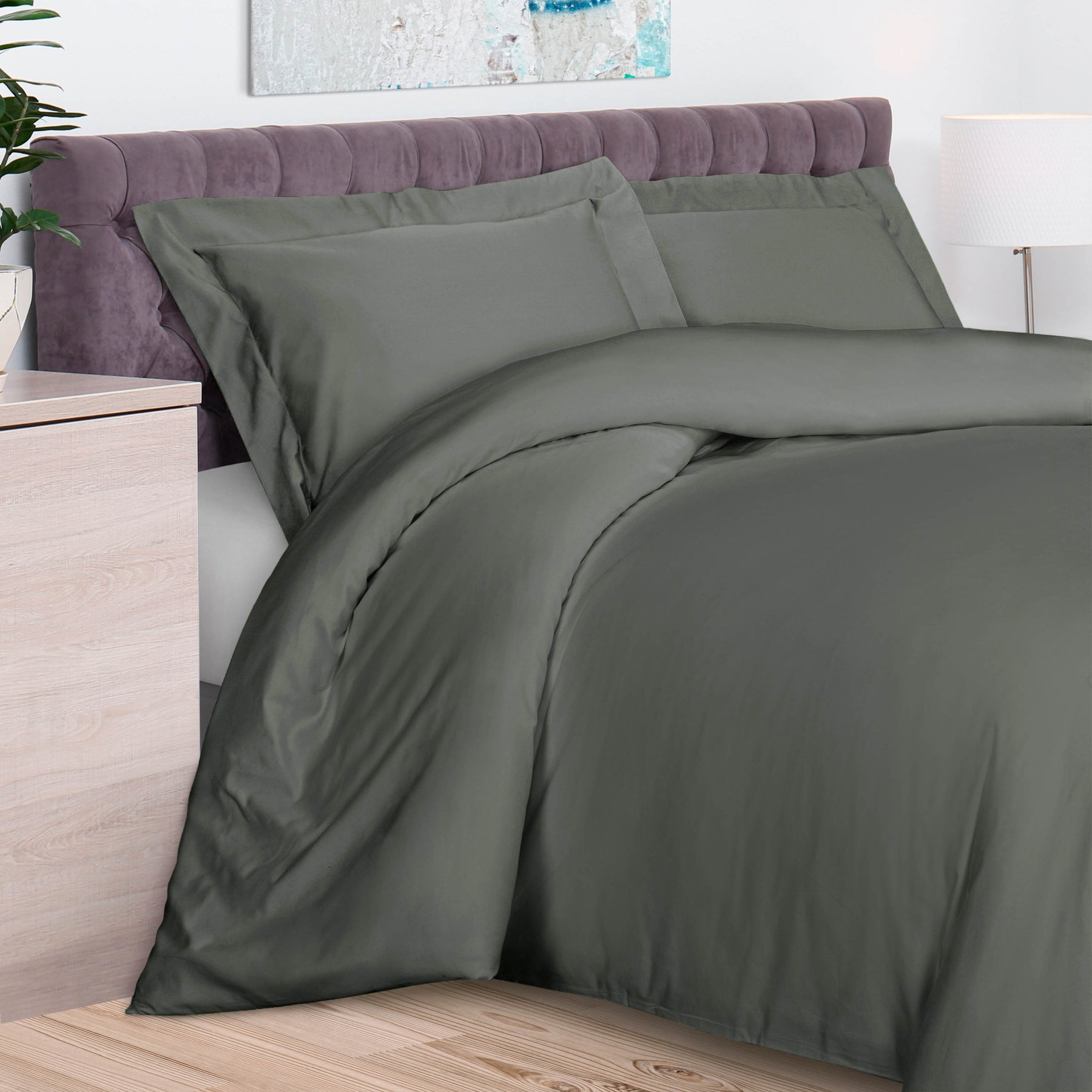 100% Rayon From Bamboo 300 Thread Count Solid Duvet Cover Set - Gray