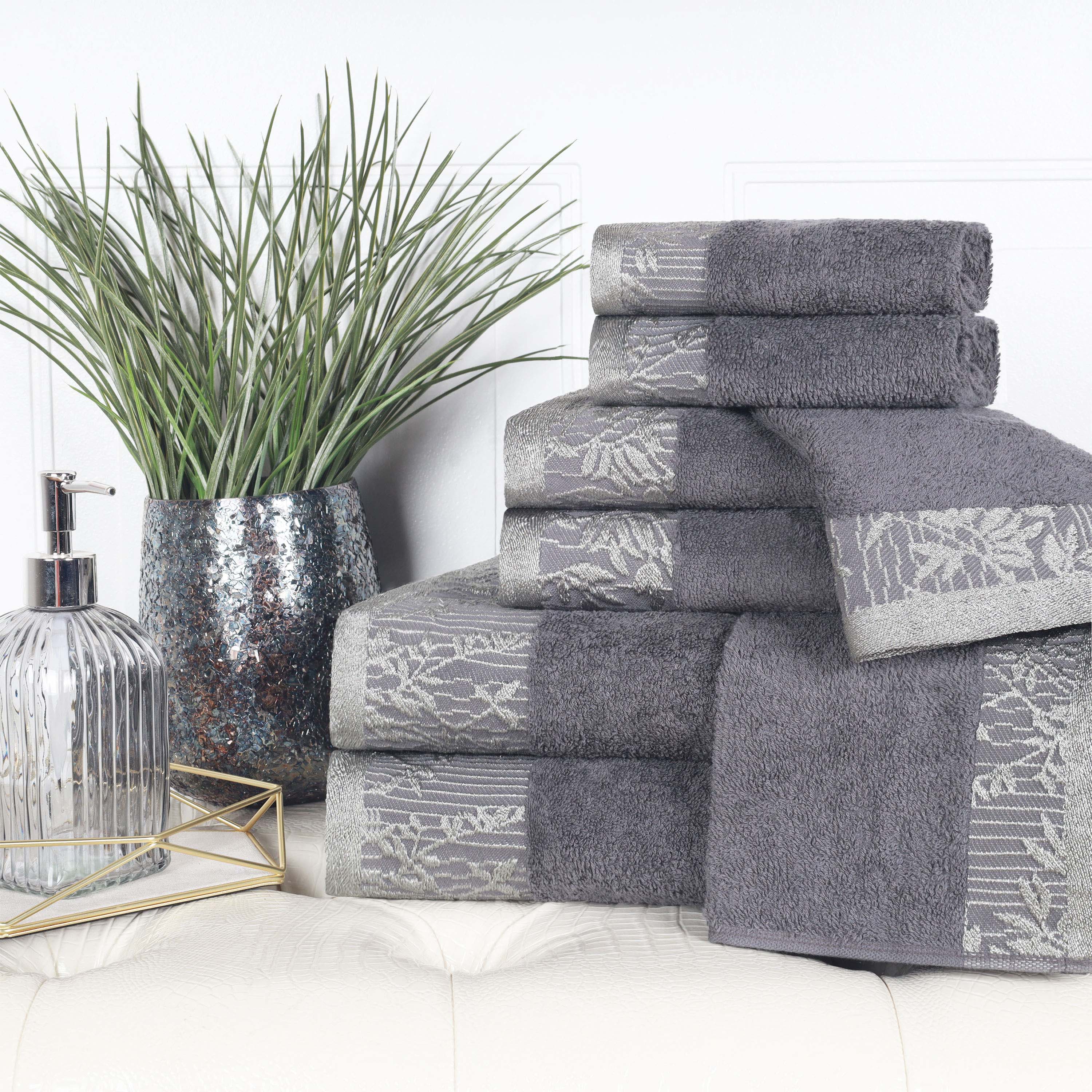 Wisteria Cotton Medium Weight Floral Jacquard Border 8 Piece Towel Set - Towel Set by Superior Brand