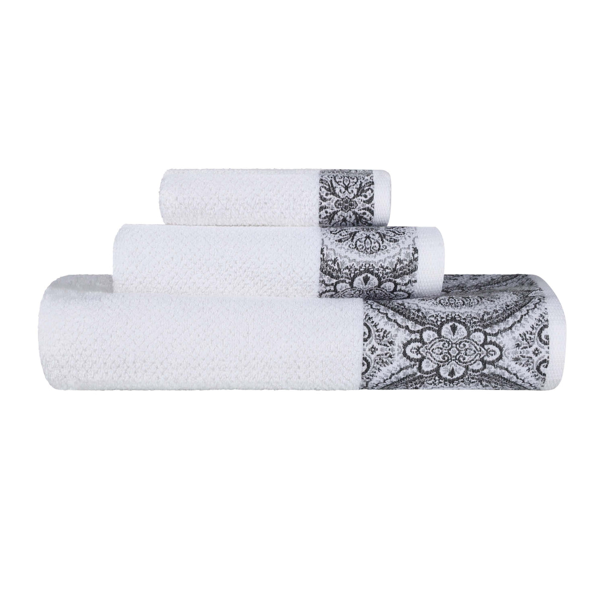 Medallion Cotton Jacquard Textured Soft Absorbent 3 Piece Towel Set