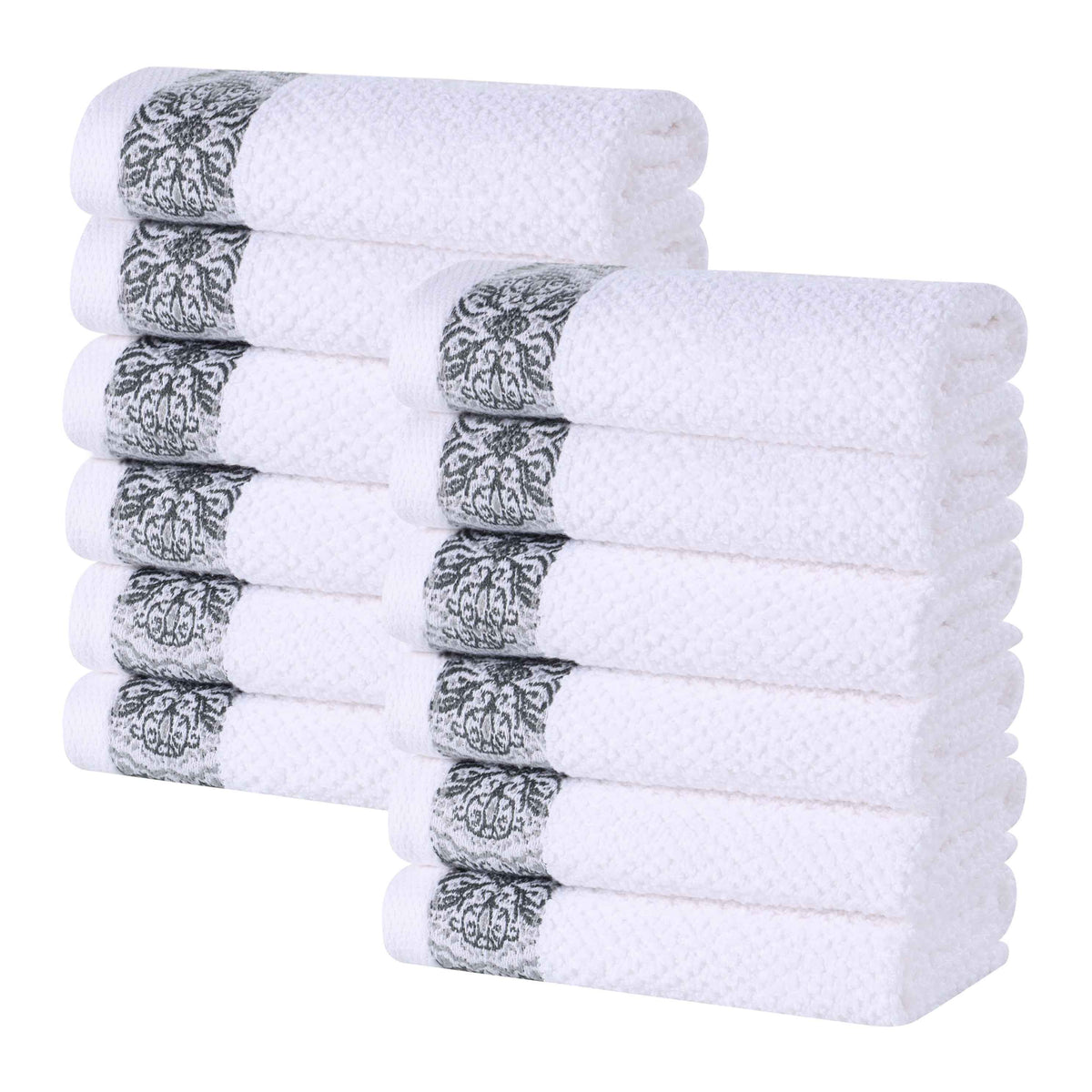 Medallion Cotton Jacquard Textured Face Towels/ Washcloths, Set of 12