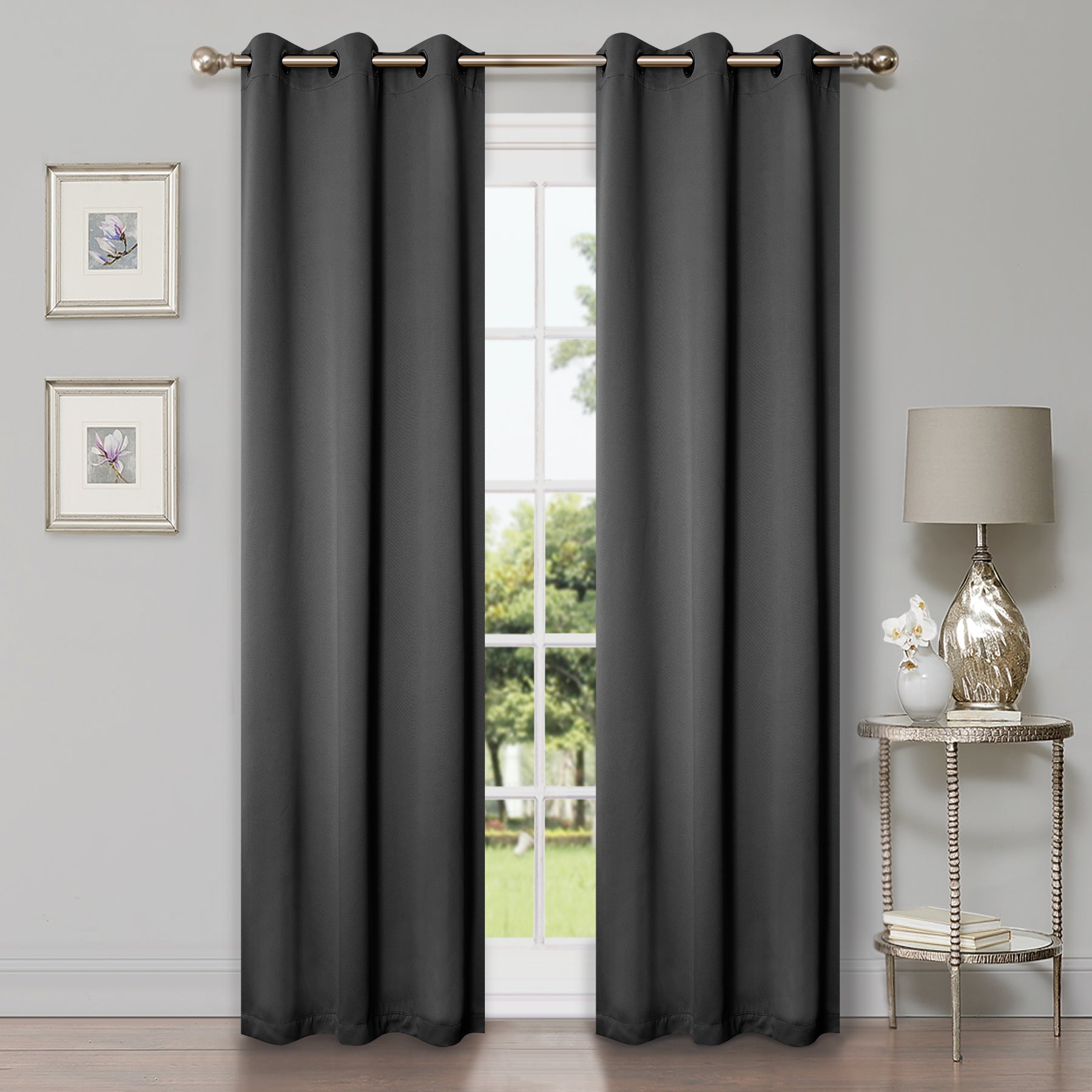 Solid Machine Washable Room Darkening Blackout Curtains - Grey