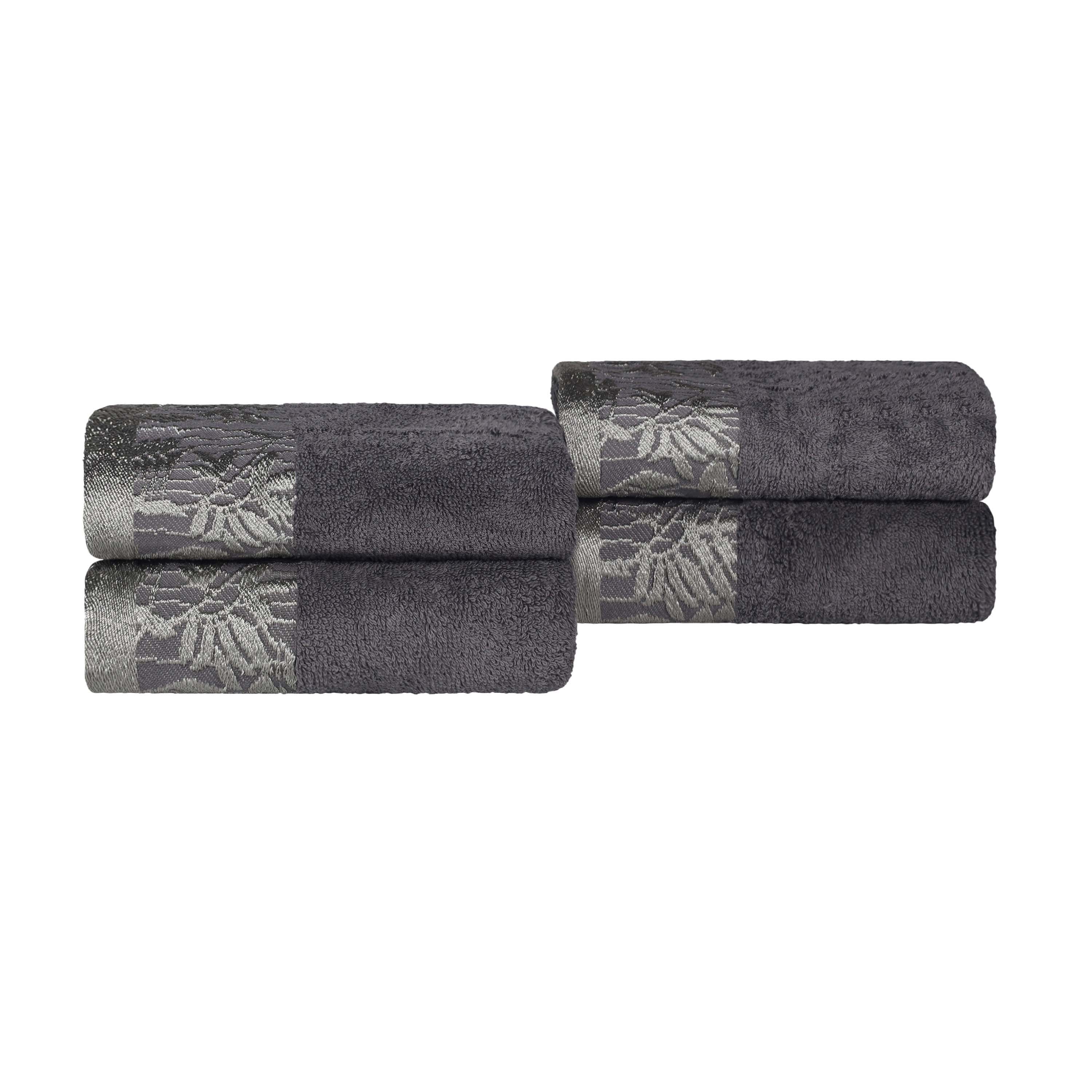 Wisteria Cotton Floral Jacquard Border Hand Towels, Set of 4 - Hand Towel Set by Superior Brand