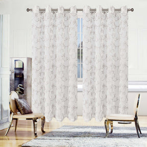 Sheer Traditional Embroidered Scroll Grommet Curtain Panel Set of 2 - Gray