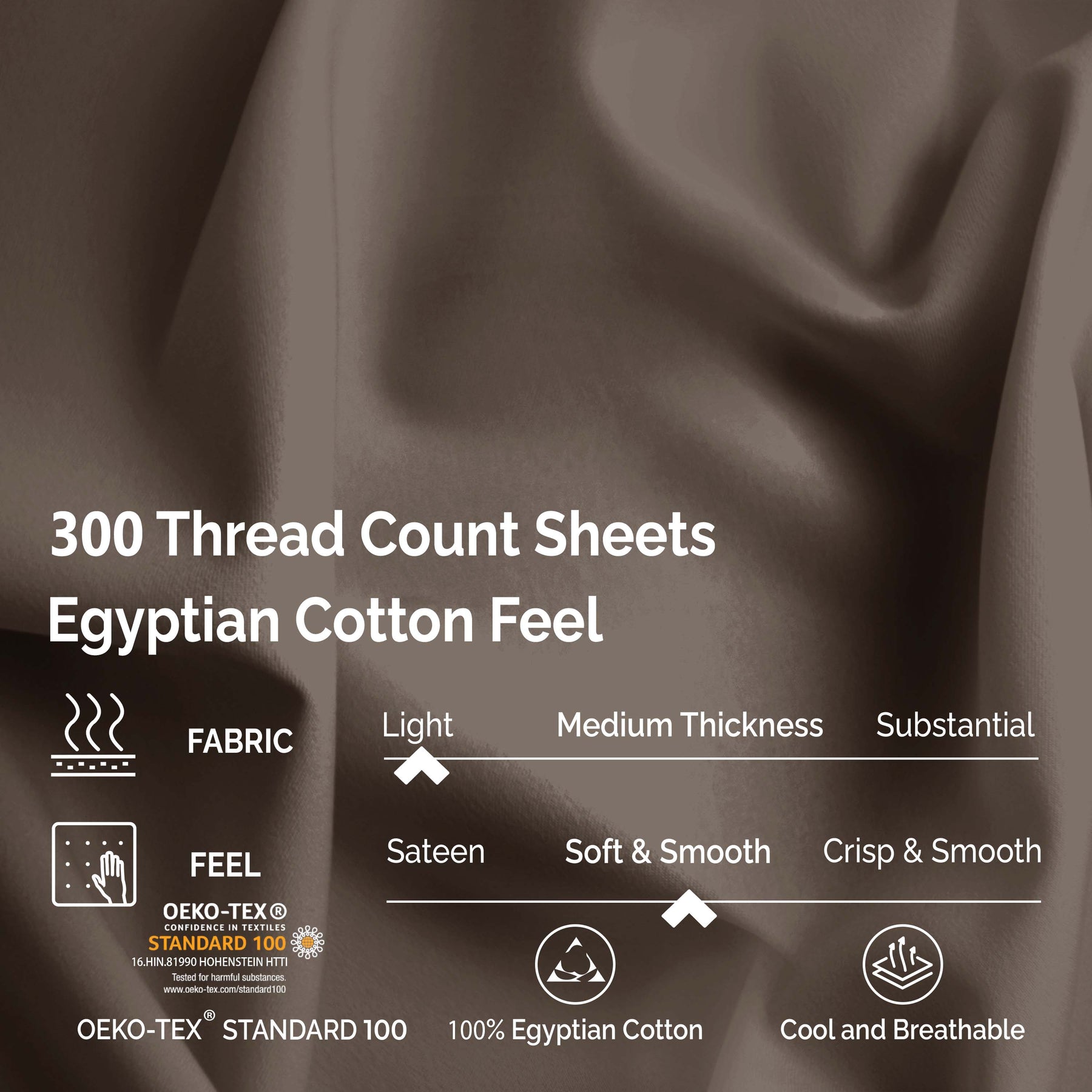Egyptian Cotton 300 Thread Count Solid Deep Pocket Sheet Set - Grey
