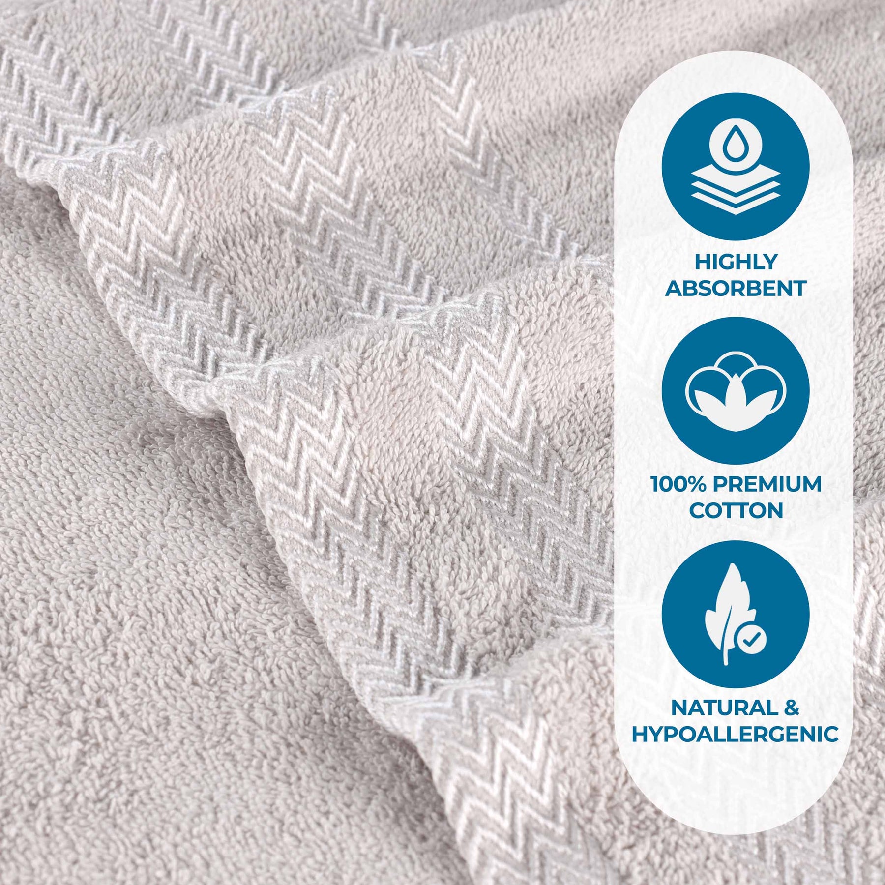 Zero Twist Cotton Dobby Border Plush Absorbent Hand Towel - Platinum