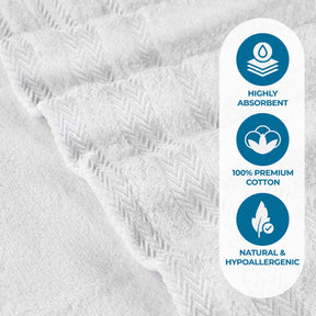 Zero Twist Cotton Dobby Border Plush Absorbent Hand Towel - White