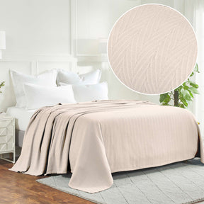 Herringbone All-Season Woven Cotton Blanket - Ivory