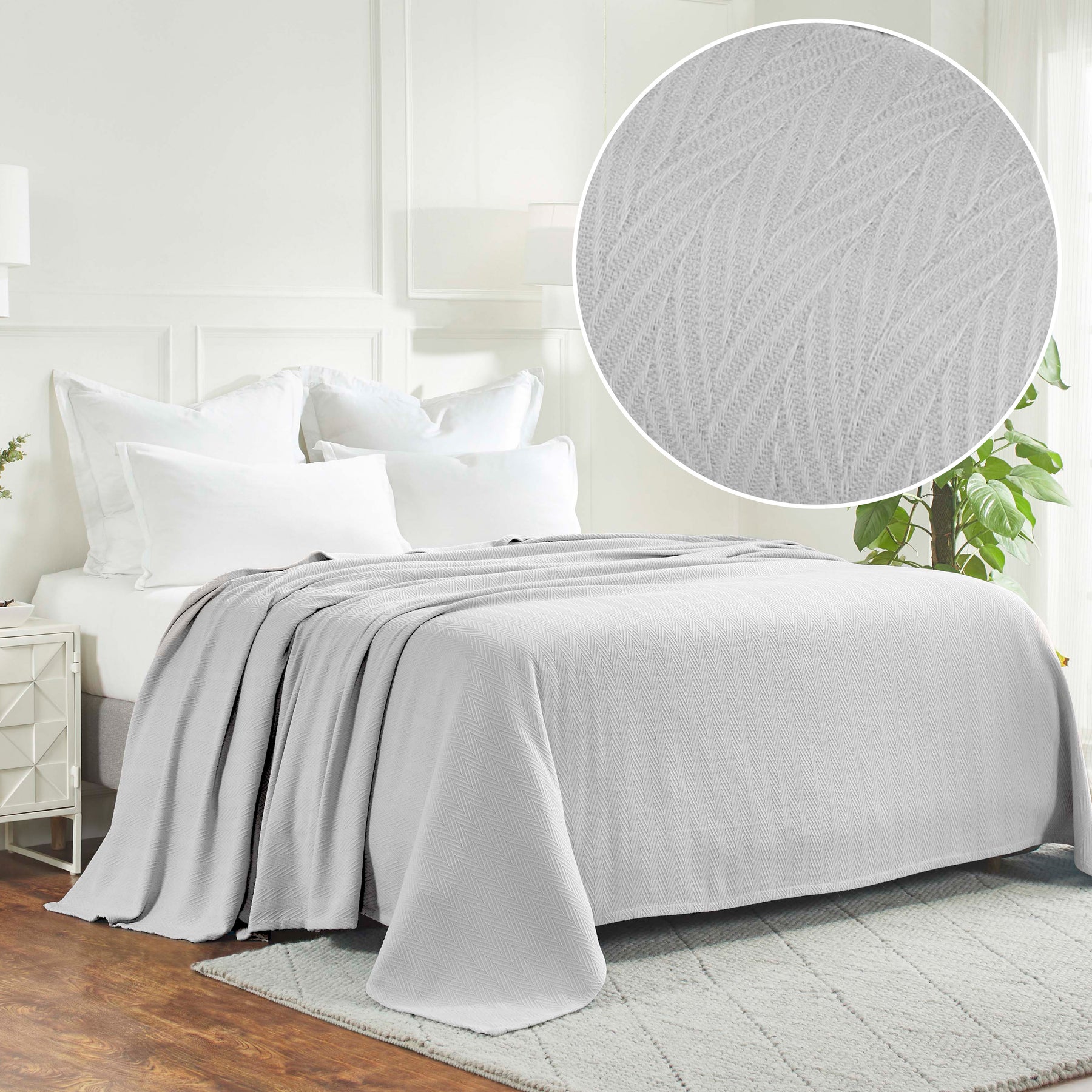 Herringbone All-Season Woven Cotton Blanket - Silver