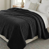 Holly Grid Fluffy Fleece Blanket - Modern Soft Embossed Bed Throw