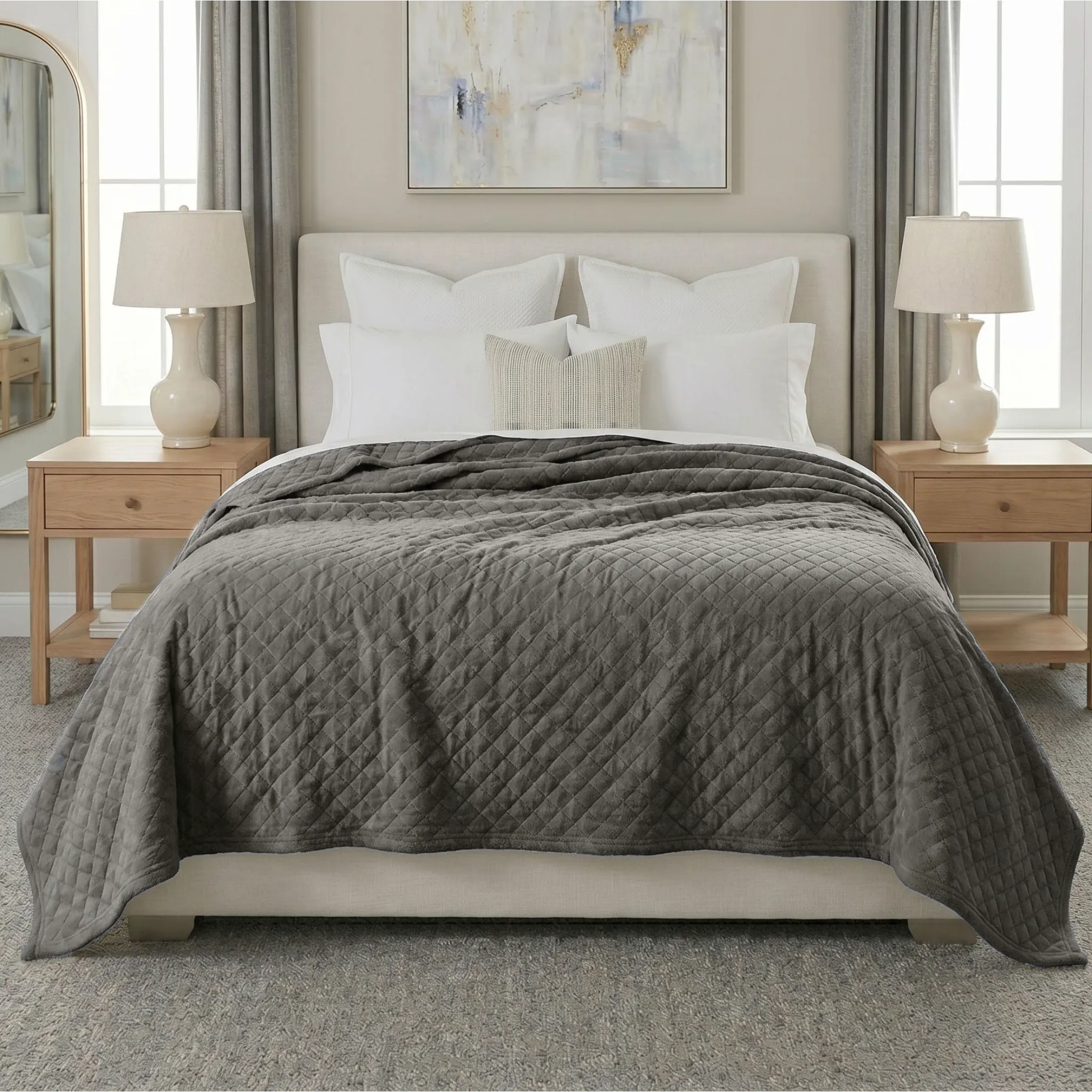 Holly Grid Fluffy Fleece Blanket - Modern Soft Embossed Bed Throw